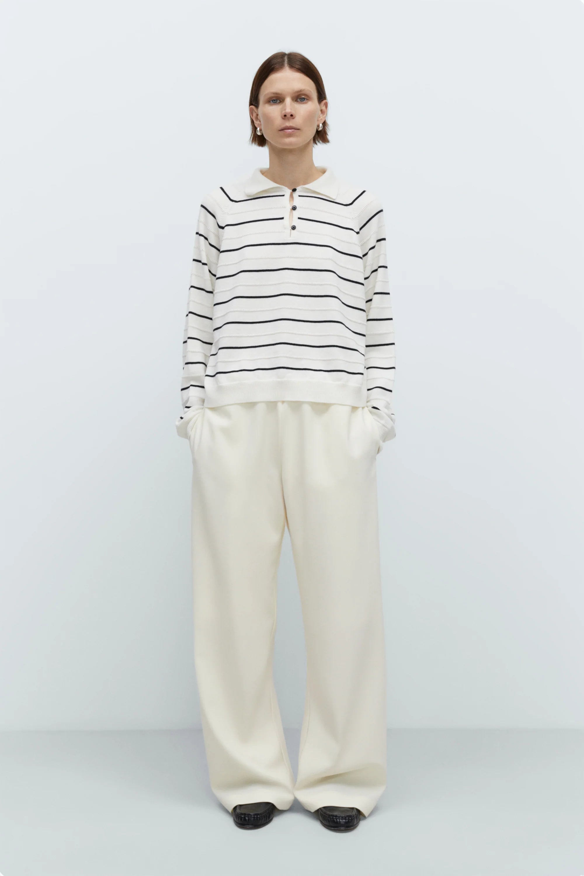 MERINO WOOL STRIPED POLO - WHITE