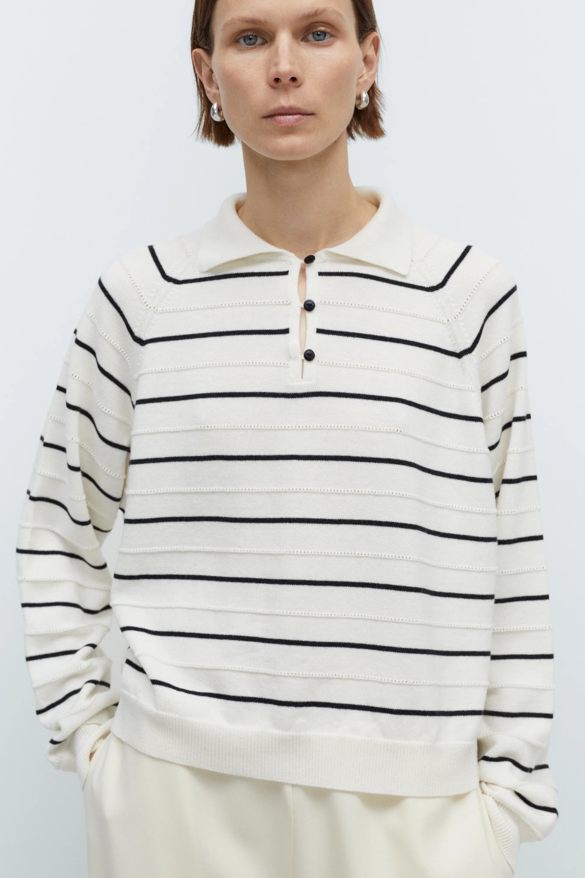 MERINO WOOL STRIPED POLO - WHITE