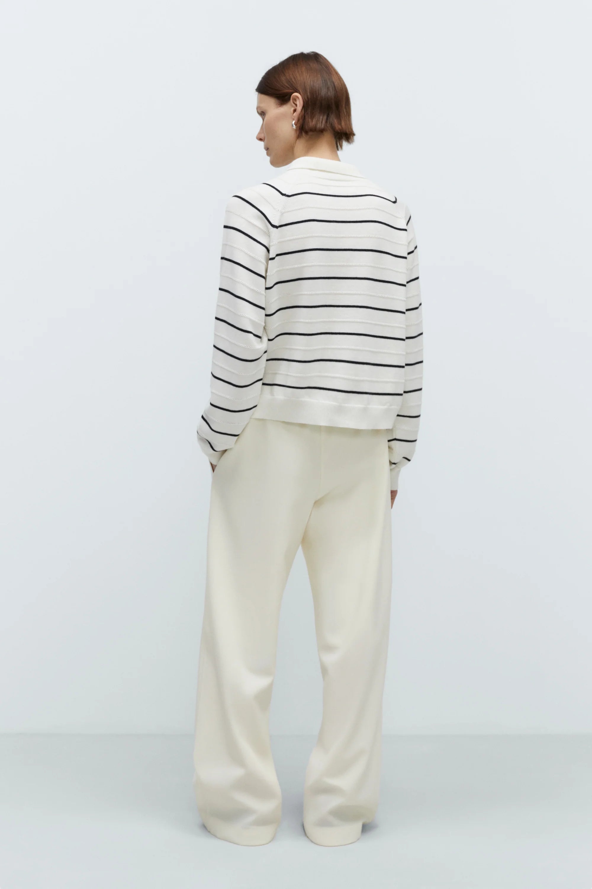 MERINO WOOL STRIPED POLO - WHITE
