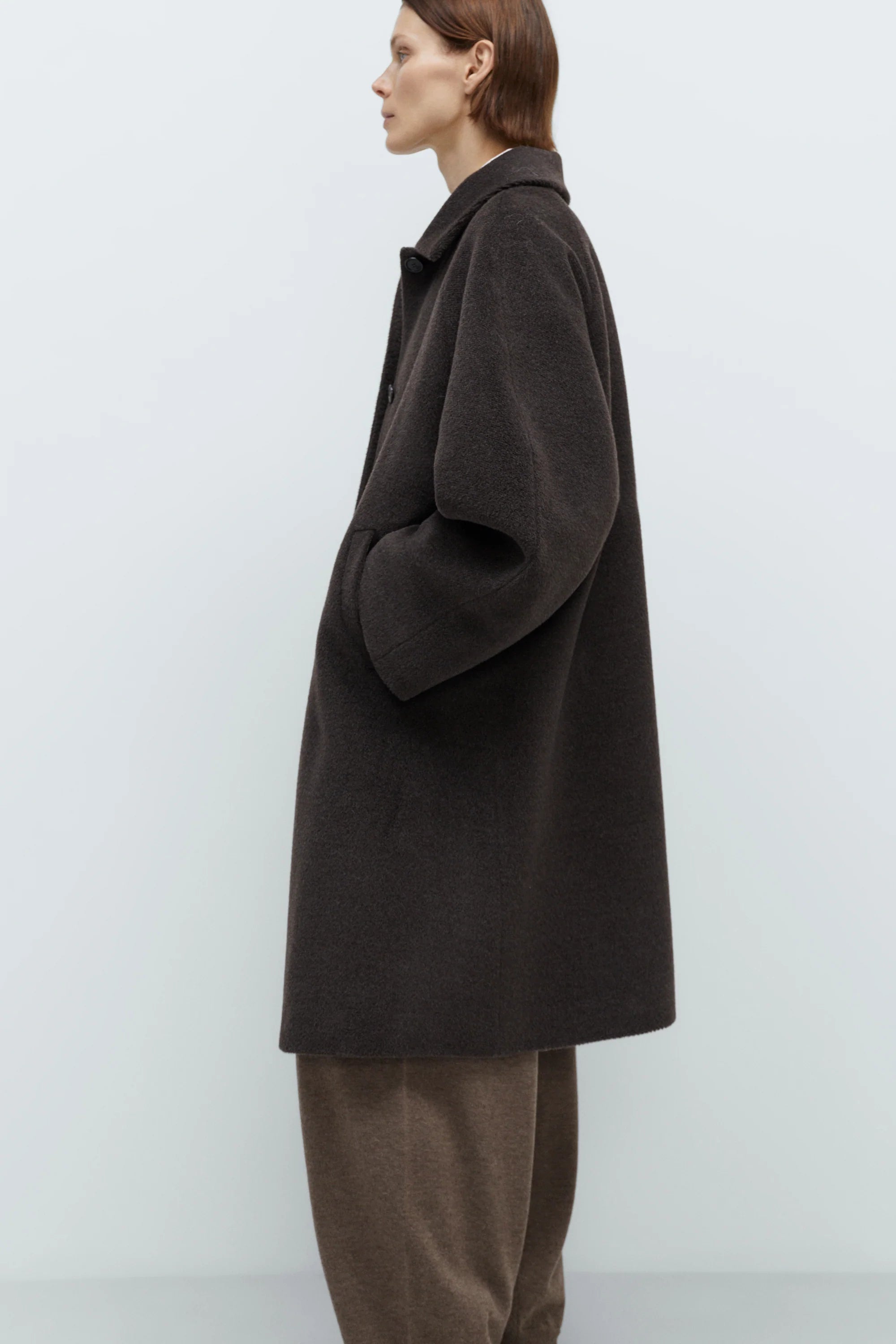 SINGLE-BREASTED WOOL COAT - MOCCA