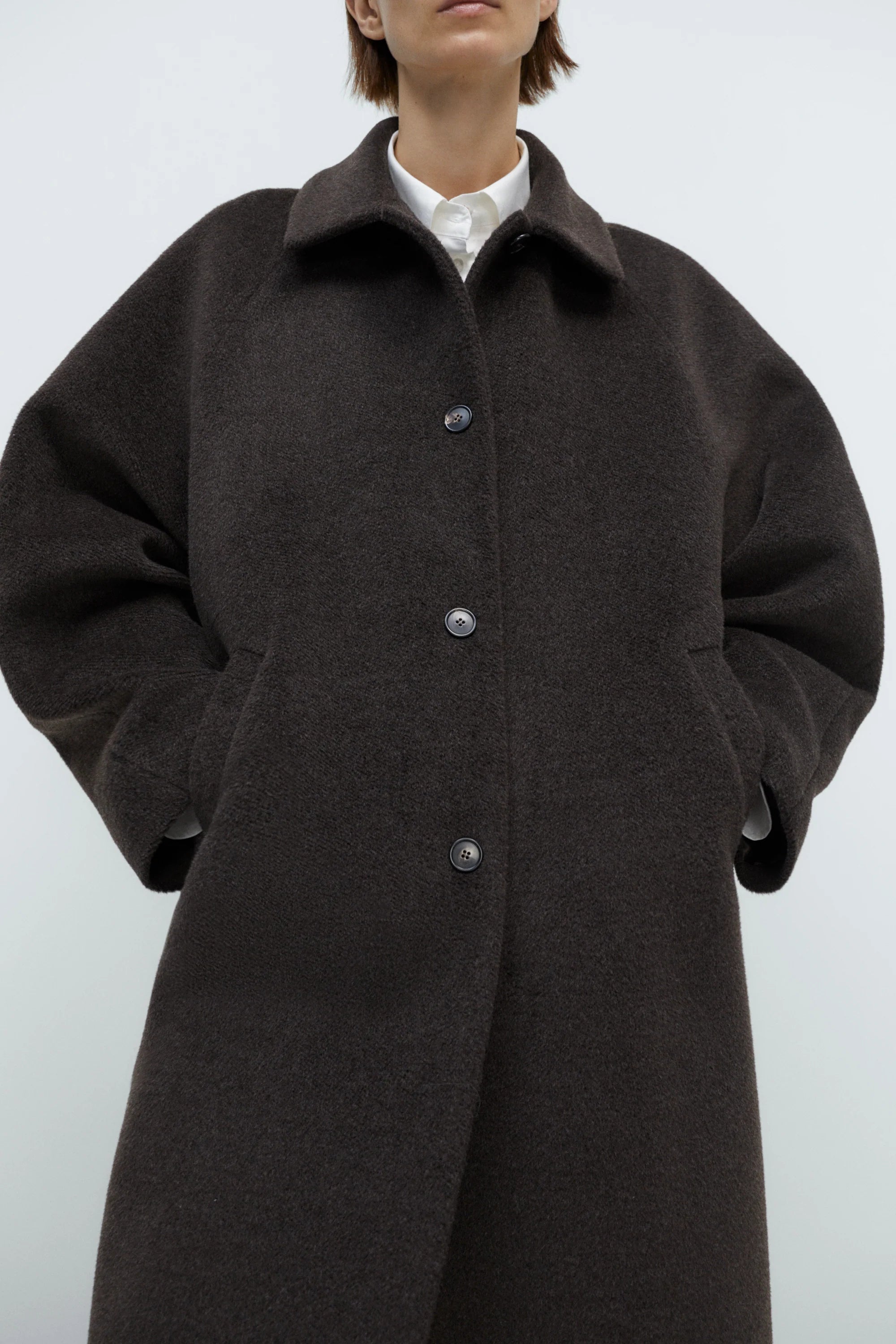 SINGLE-BREASTED WOOL COAT - MOCCA