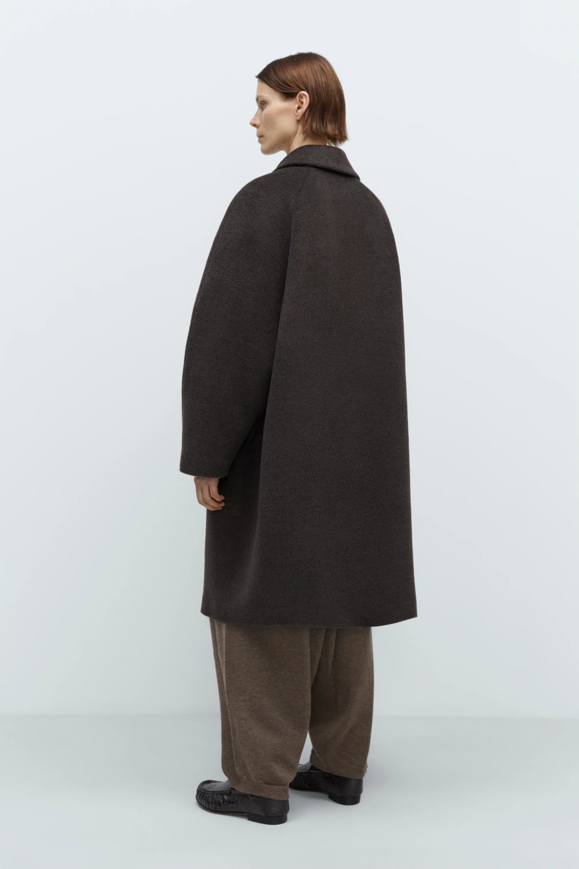 SINGLE-BREASTED WOOL COAT - MOCCA
