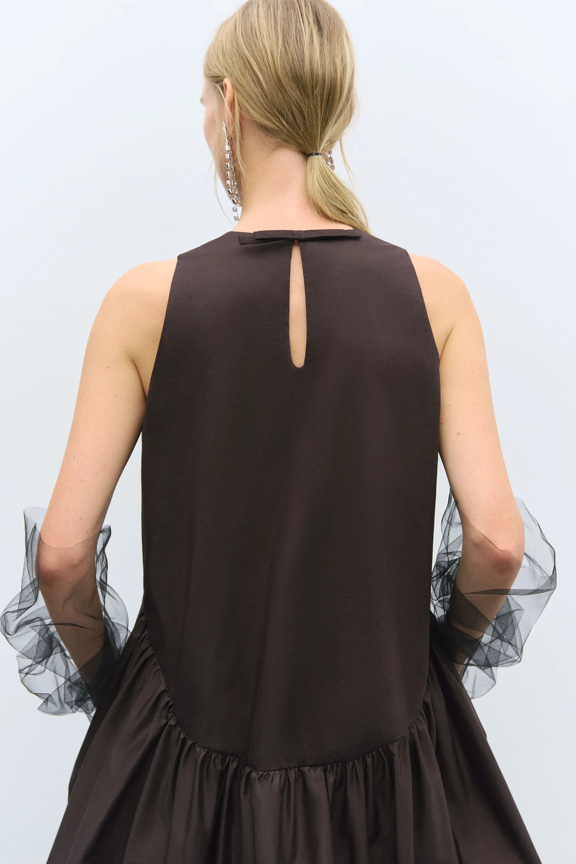 BALLOON MINI DRESS - BROWN