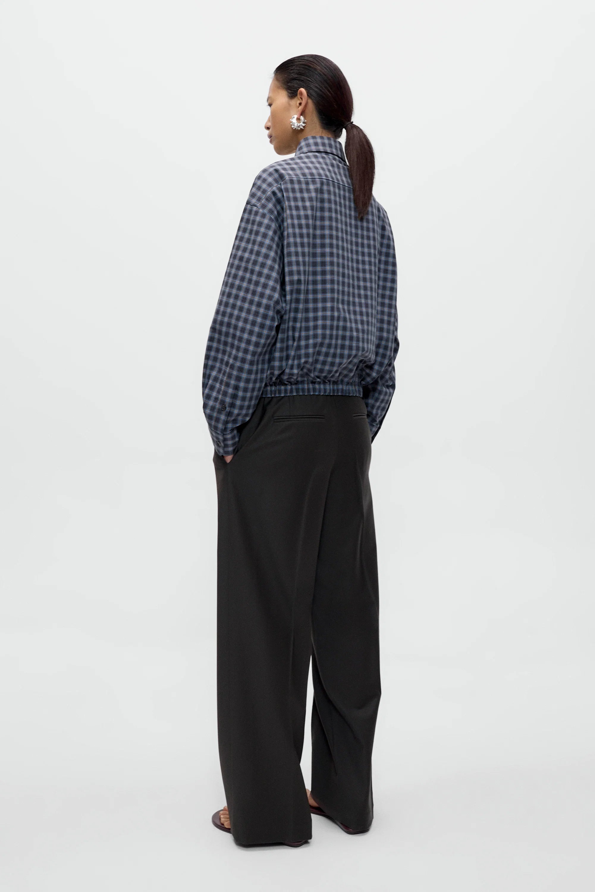 CHECKED BOMBER SHIRT - NAVY/ORANGE
