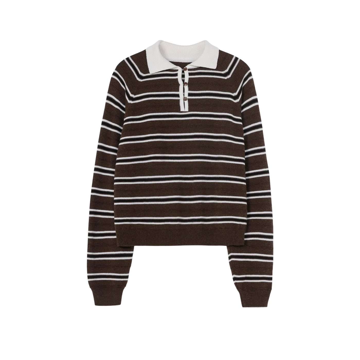 MERINO WOOL STRIPED POLO - BROWN