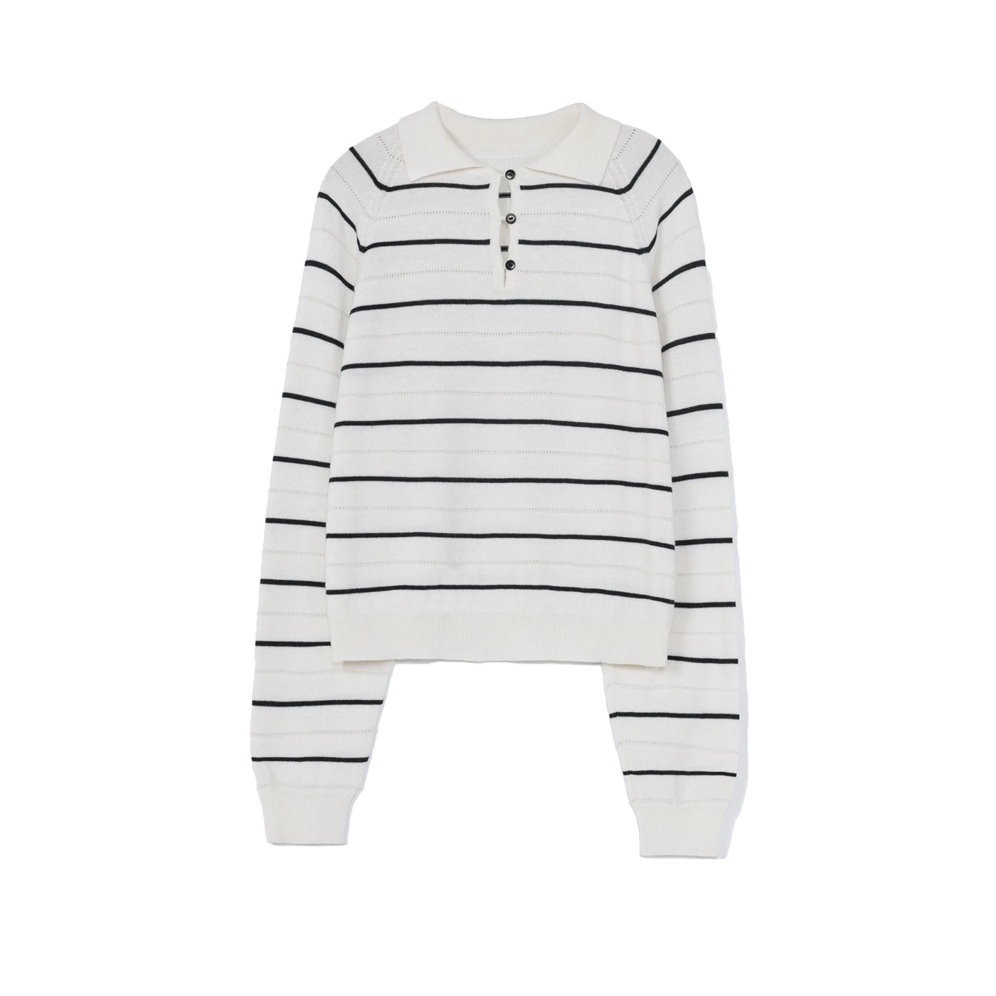 MERINO WOOL STRIPED POLO - WHITE