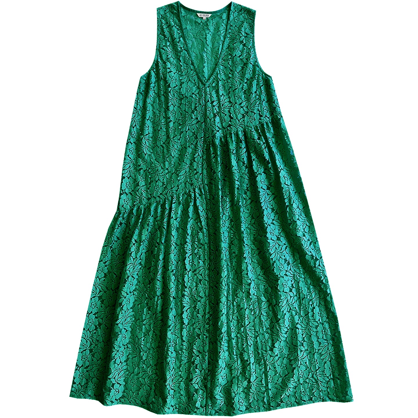 SAMPLE - LACE V-NECK DRESS W/ GATHERS - EMERALD GREEN