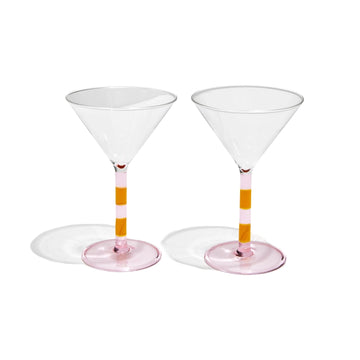 STRIPE MARTINI GLASSES - SET OF 2 - PINK & AMBER