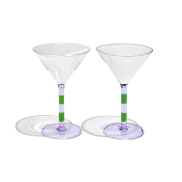 STRIPE MARTINI GLASSES - SET OF 2 - LILAC & GREEN