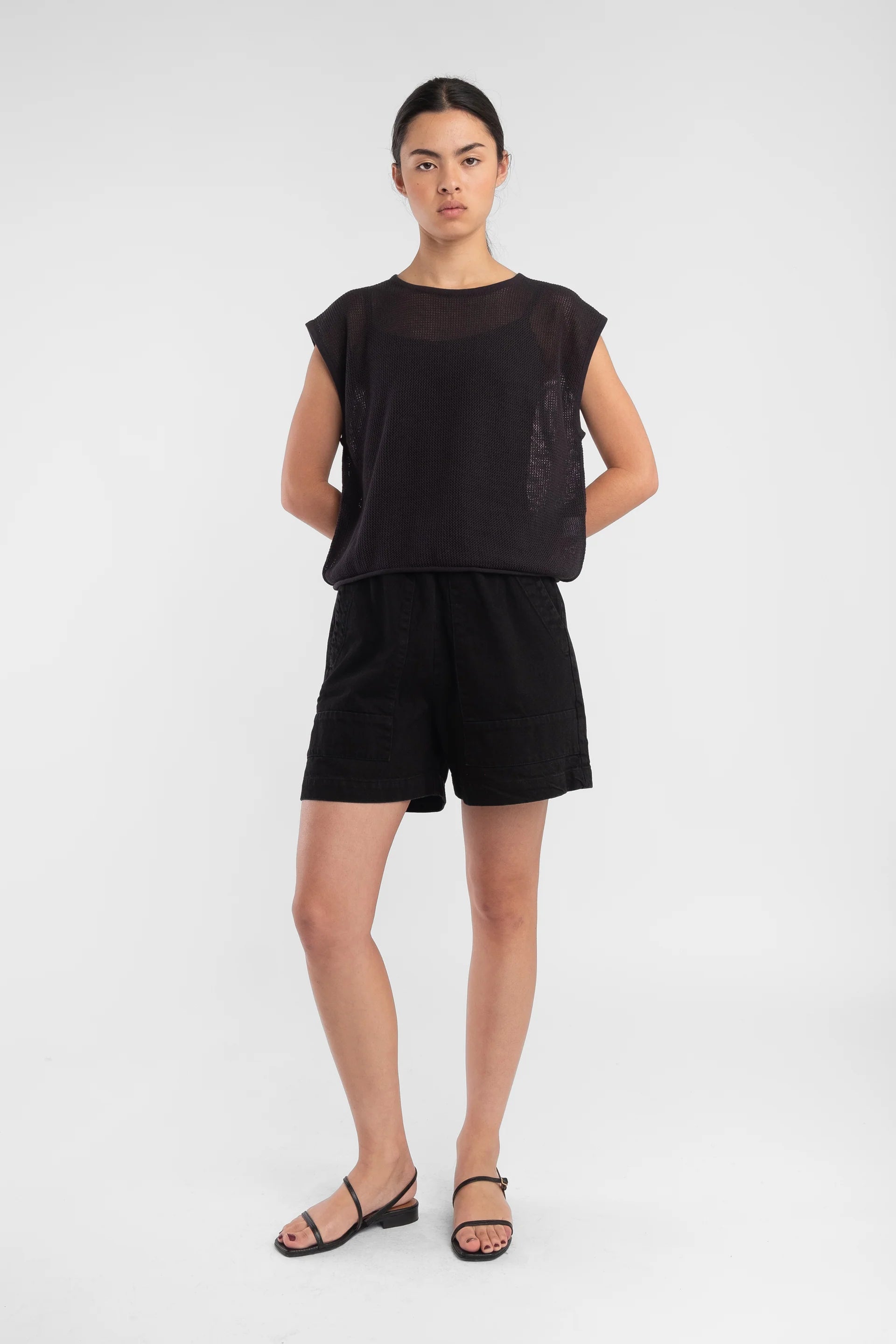 FINE MESH TANK - FADED BLACK