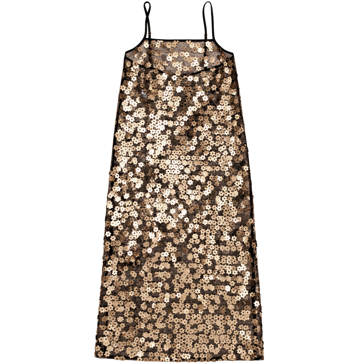 SQUARE NECK SLIP DRESS - GOLD FLOWER SEQUINS