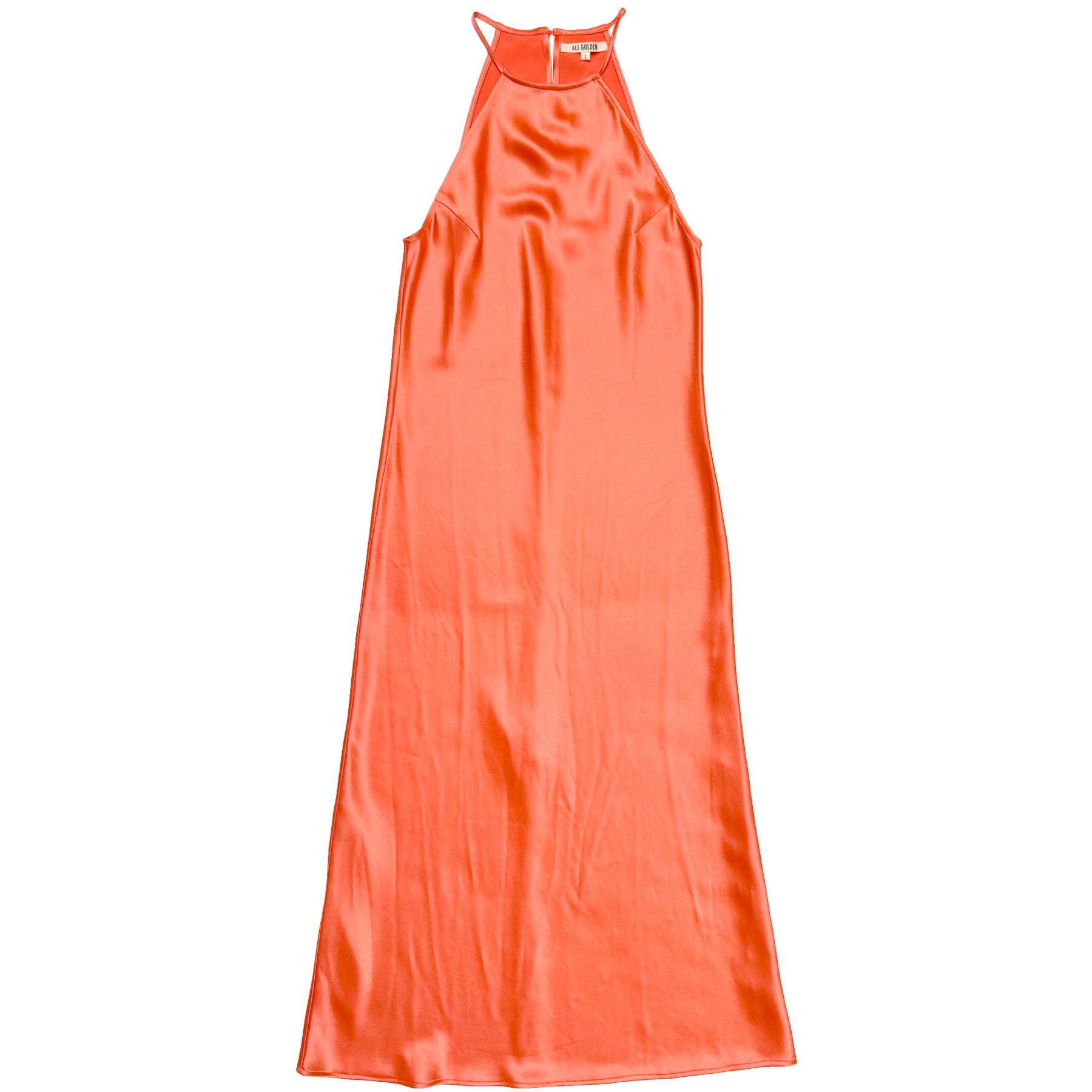 HIGH NECK BIAS DRESS - NEON ORANGE