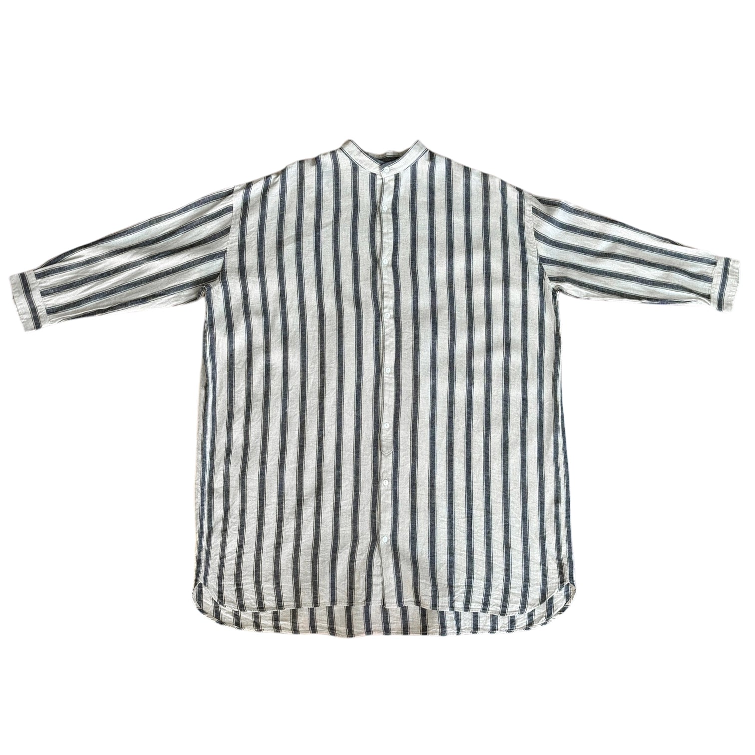 LINEN COTTON STRIPE SHIRT - NATURAL/INDIGO