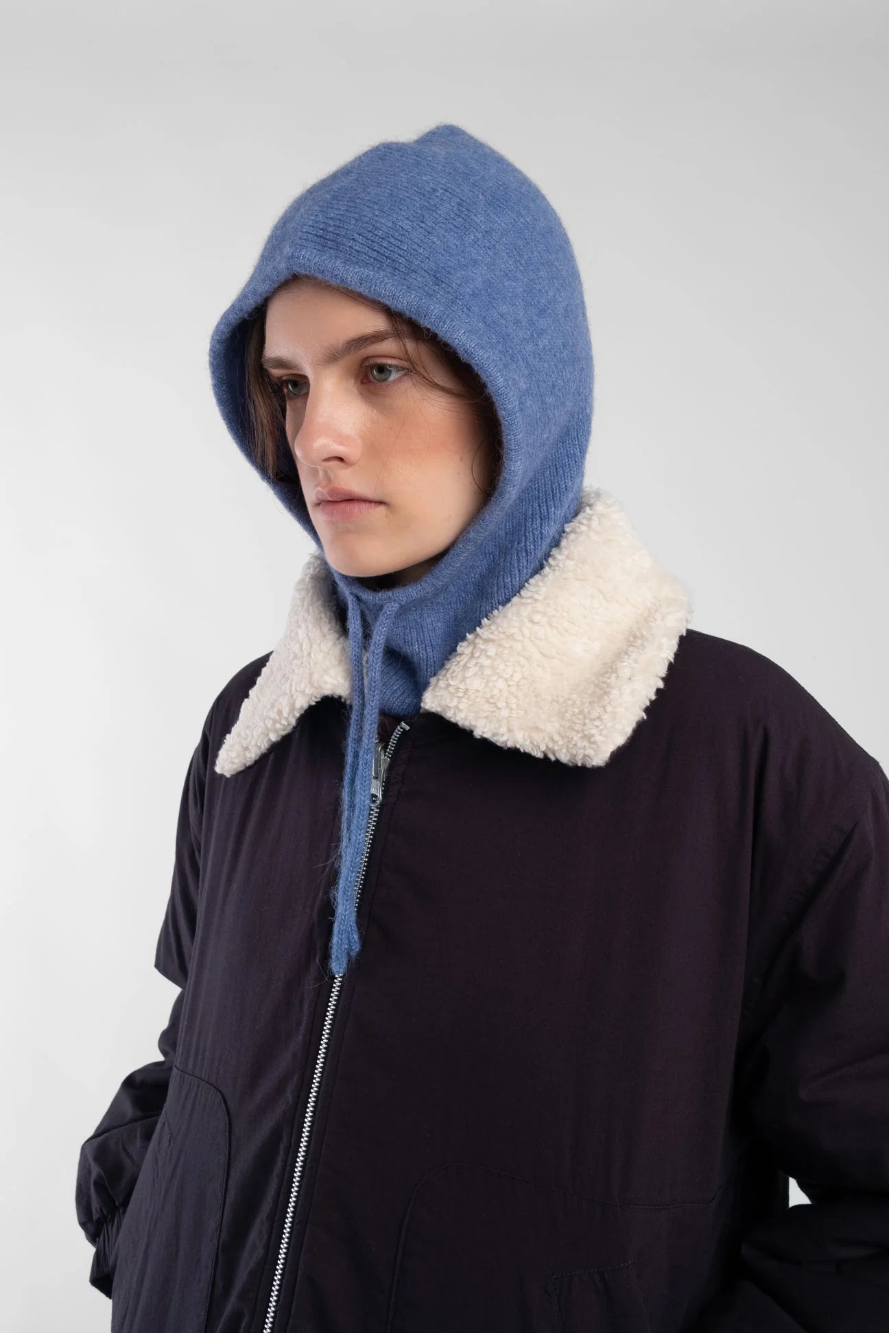 KNIT HOOD - CYAN