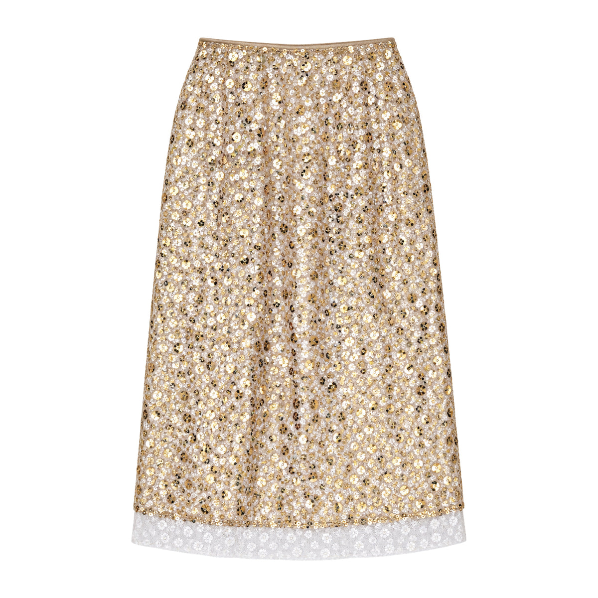LAYERED SEQUIN MIDI SKIRT - GOLD/WHITE