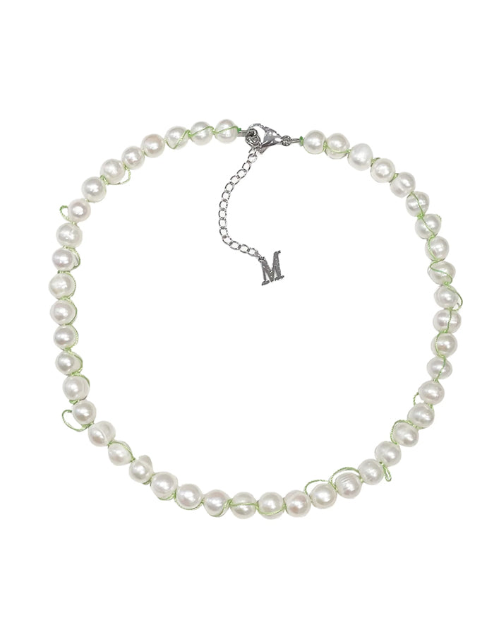 KNOTTED PEARL NECKLACE - LIME GREEN
