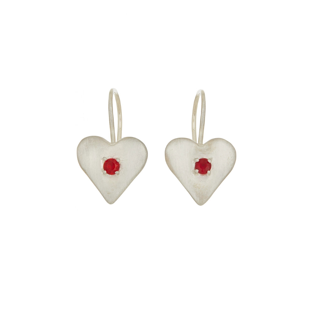 SWEETHEART EARRINGS - STERLING SILVER W/ RED GLASS