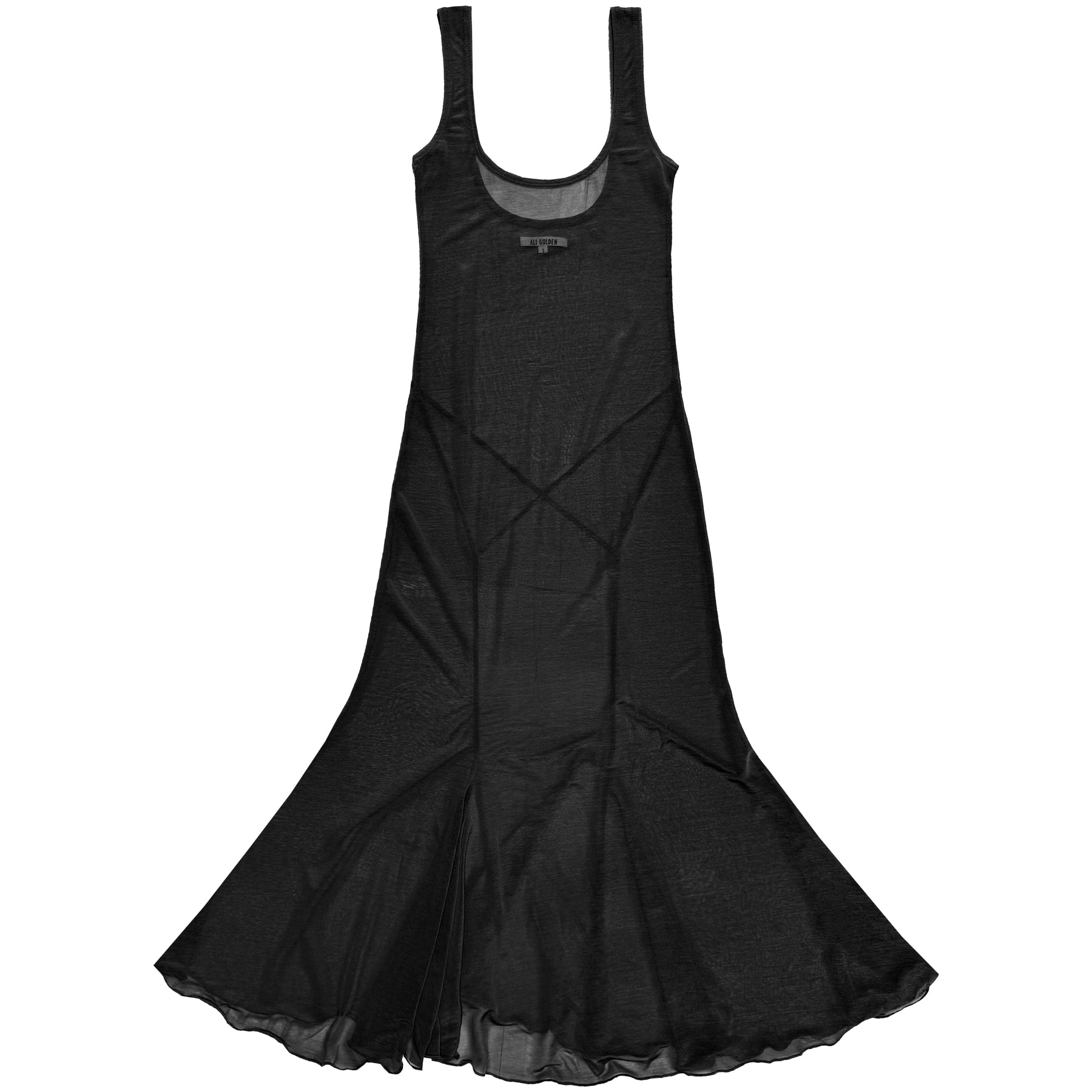 TANK DRESS W/ ASYMMETRICAL HEM - BLACK