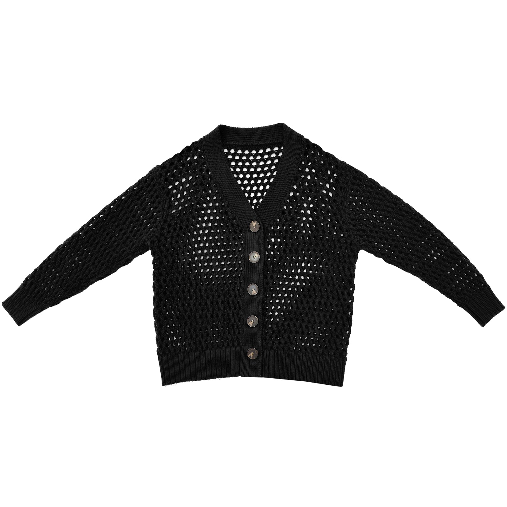 OPEN KNIT CARDIGAN SWEATER - BLACK