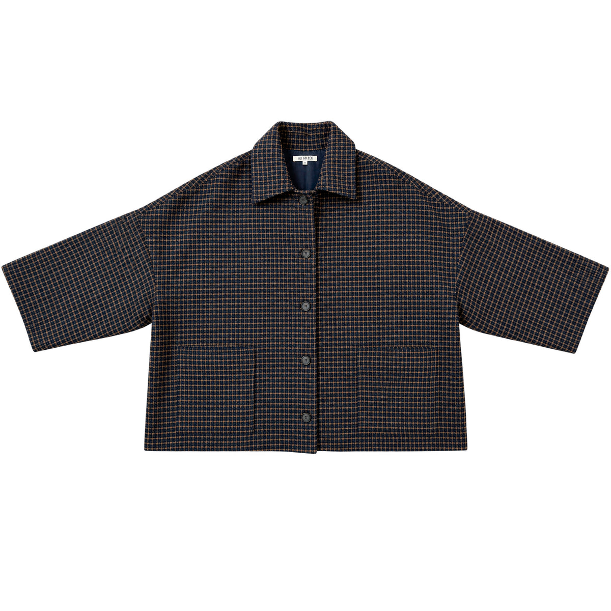 OVERSIZED WOOL SHIRT JACKET - MARIGOLD/NAVY CHECK