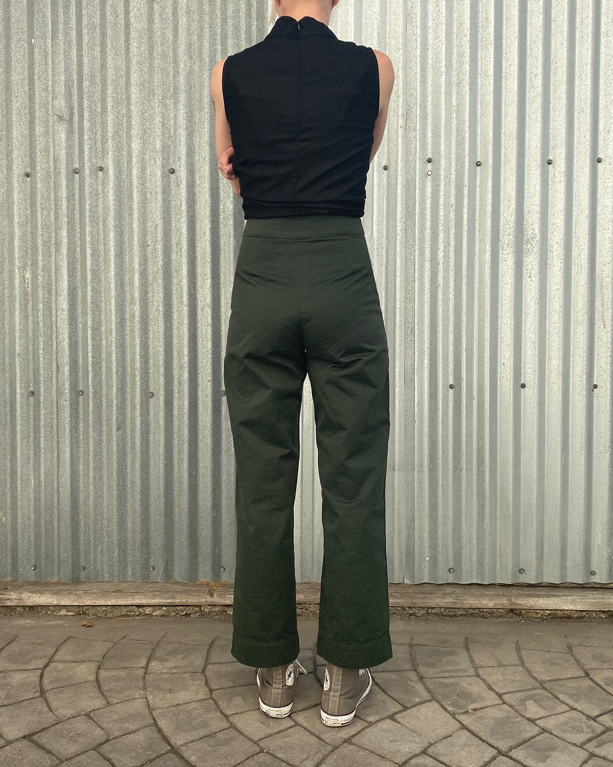 cotton wide leg fly front pant black ali golden