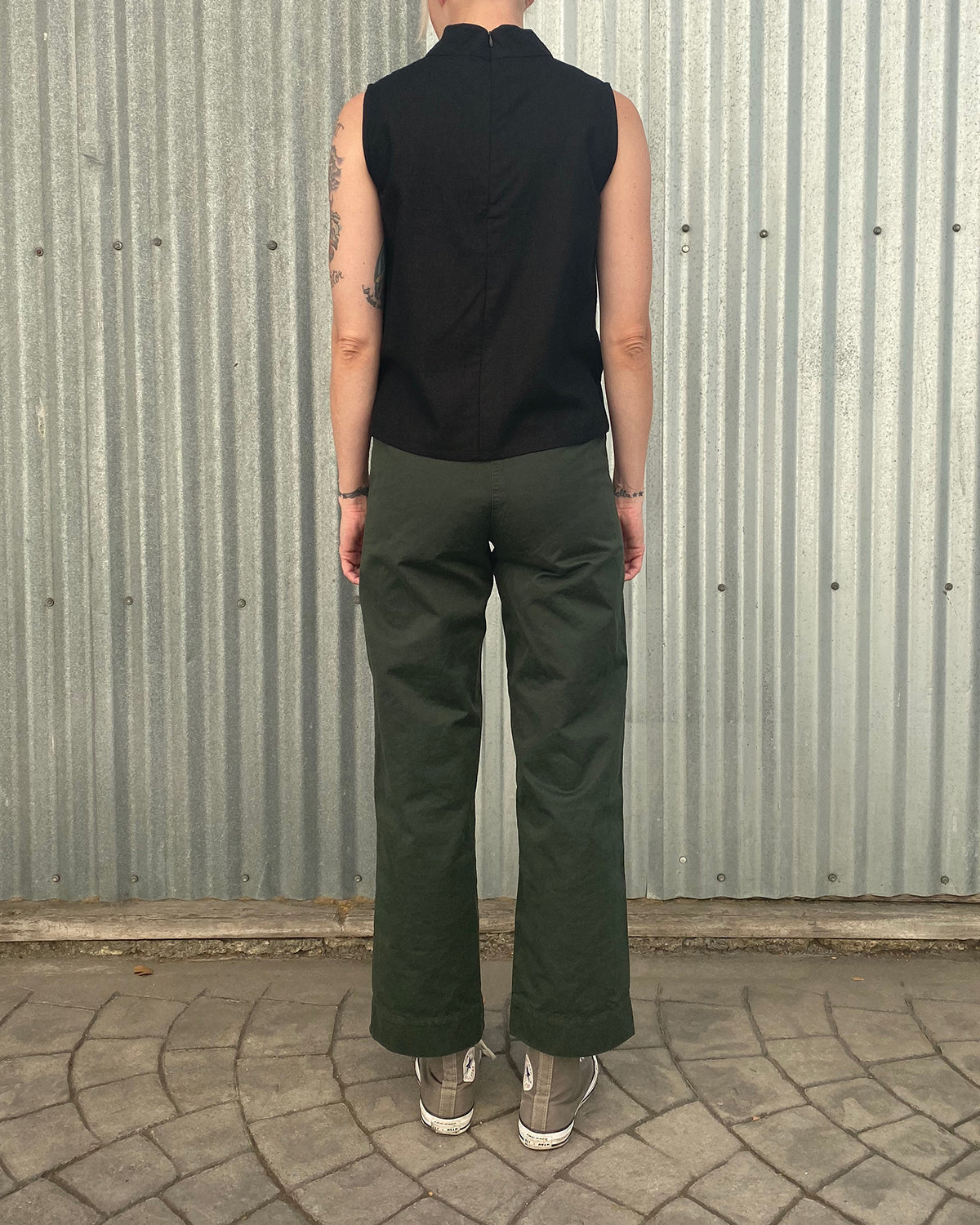 cotton wide leg fly front pant black ali golden