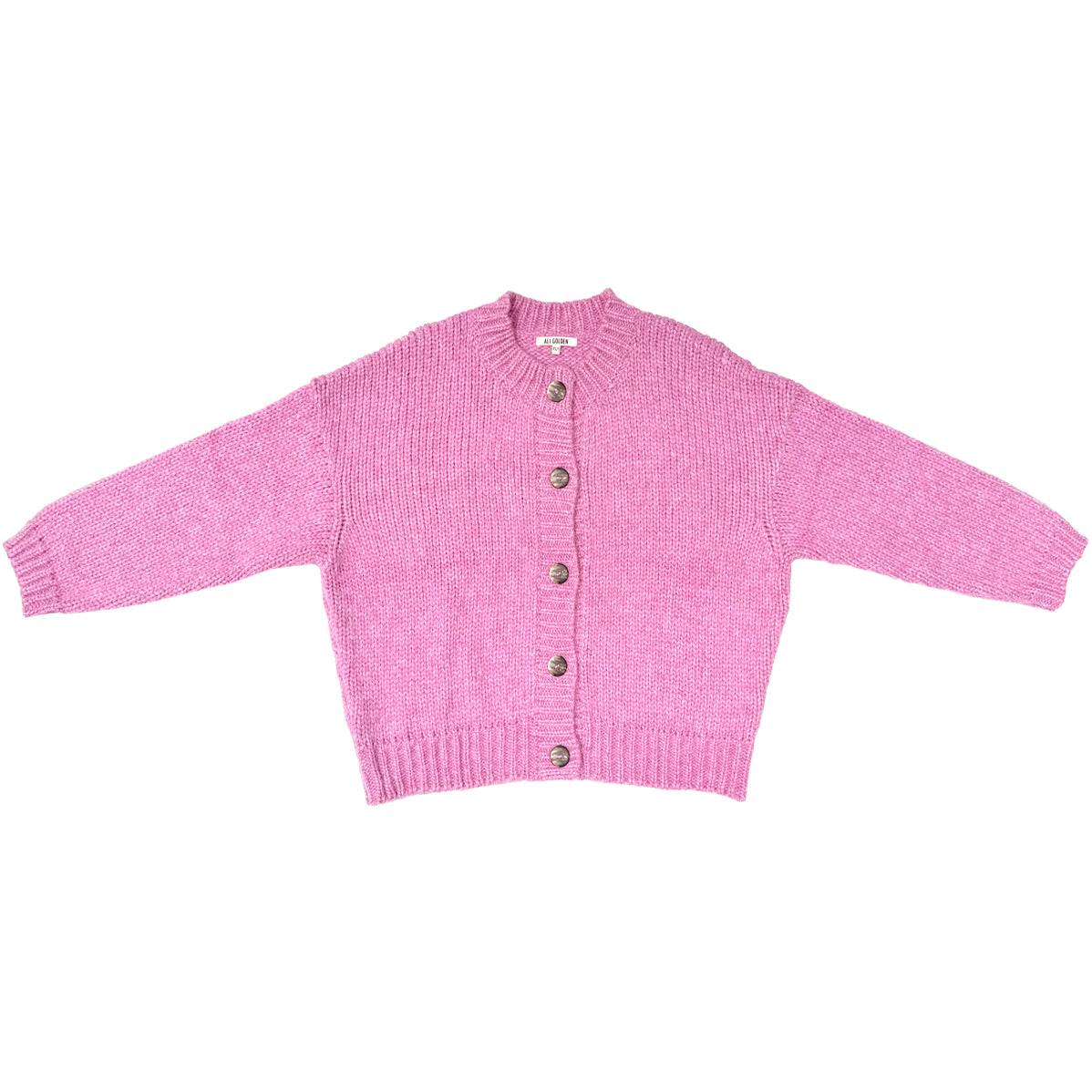 MERINO CREW-NECK CARDIGAN - PINK