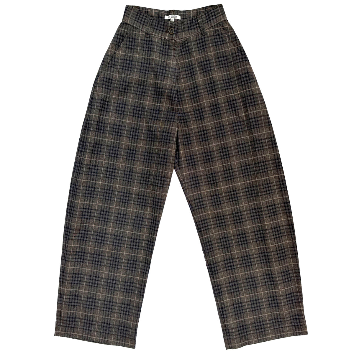 WOOL LOOSE BARREL PANT - BLACK/BROWN PLAID