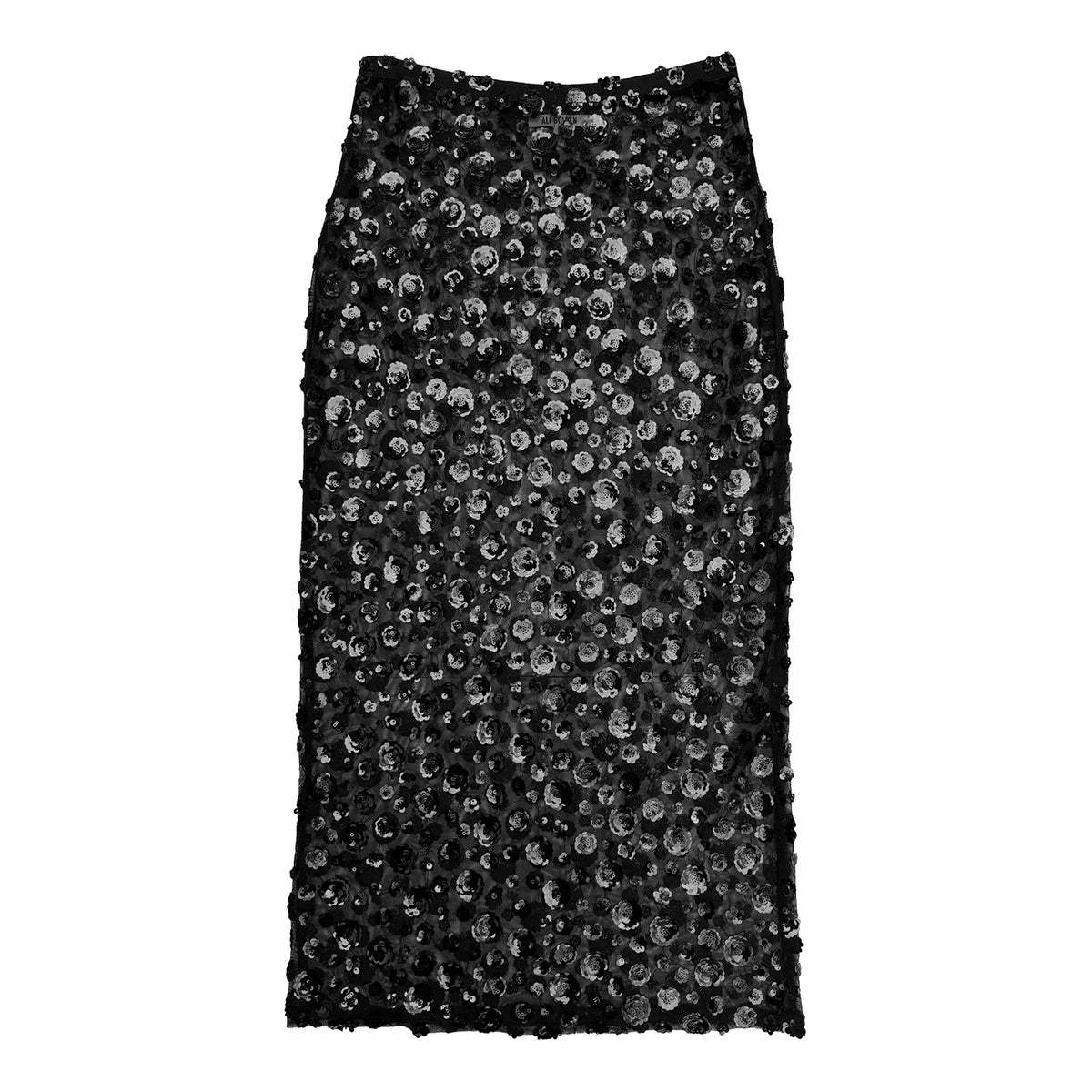 SEQUIN MESH PENCIL SKIRT - BLACK