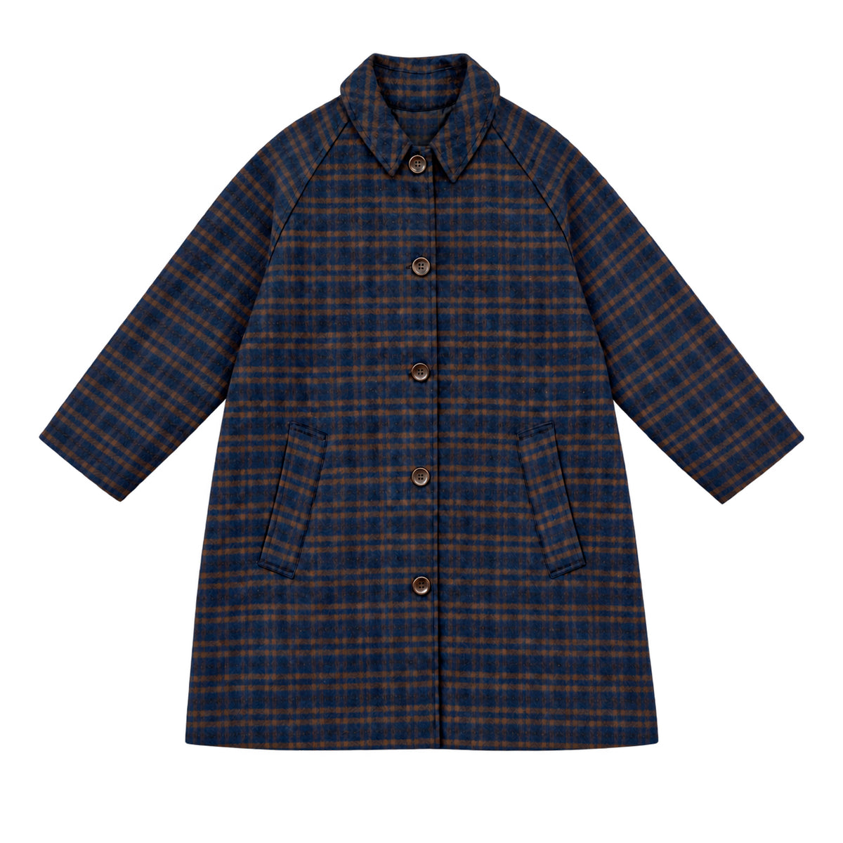 SHORT WOOL TRENCH - COPPER/BLUE PLAID