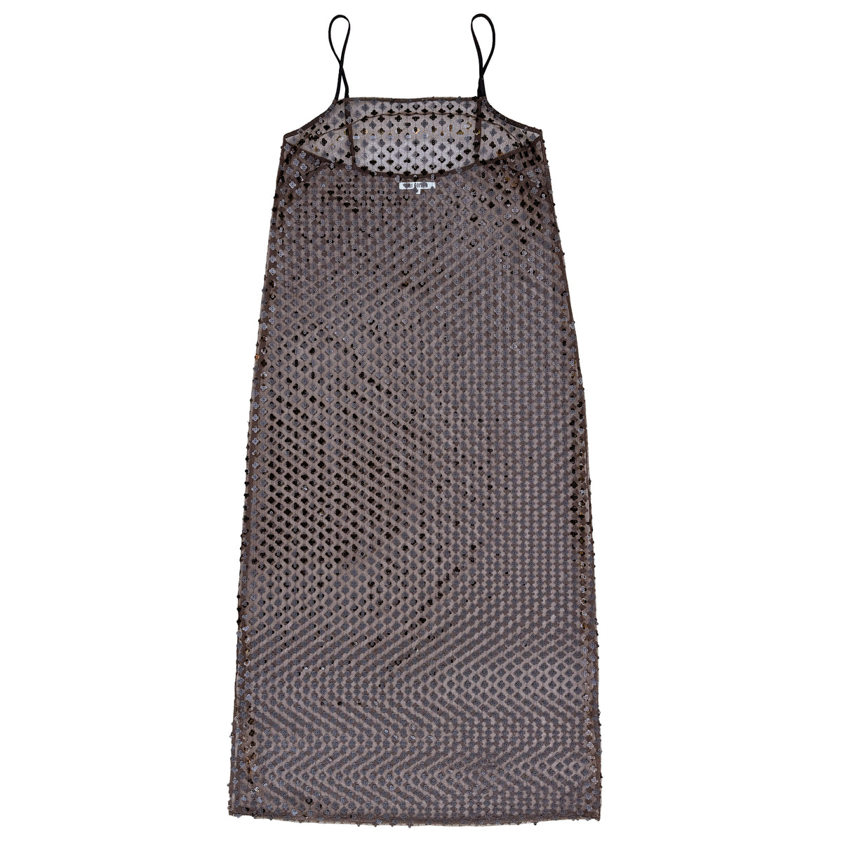 SQUARE NECK SLIP DRESS - TAUPE/BLACK SEQUINS