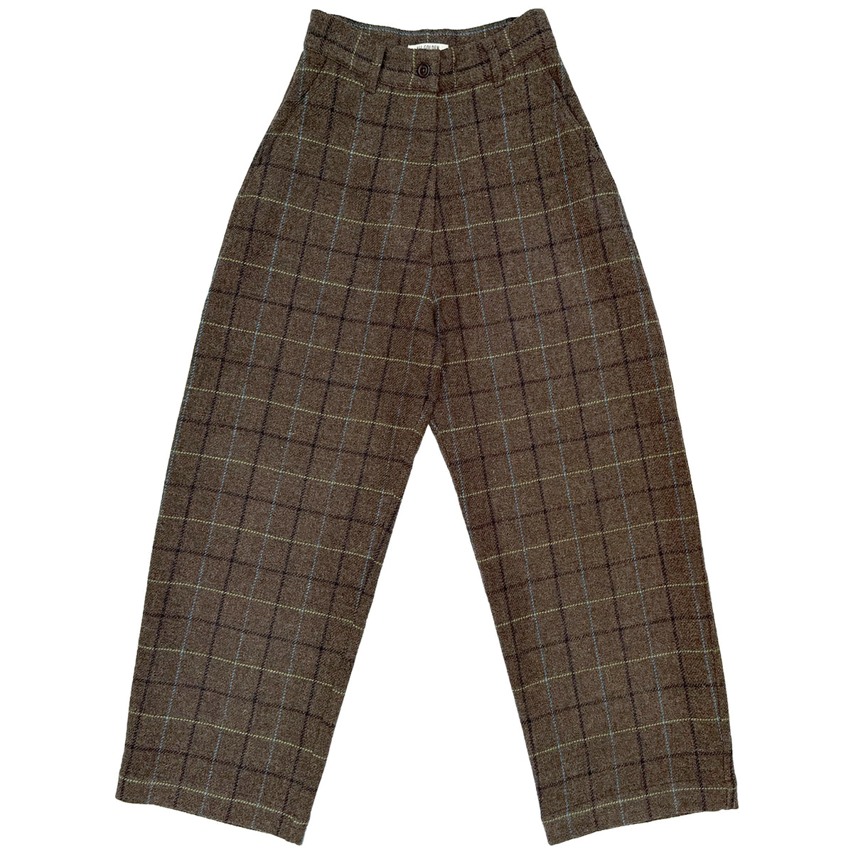 WOOL LOOSE BARREL PANT - TAUPE MULTICOLOR PLAID