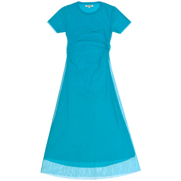FITTED MESH T-SHIRT DRESS - TEAL