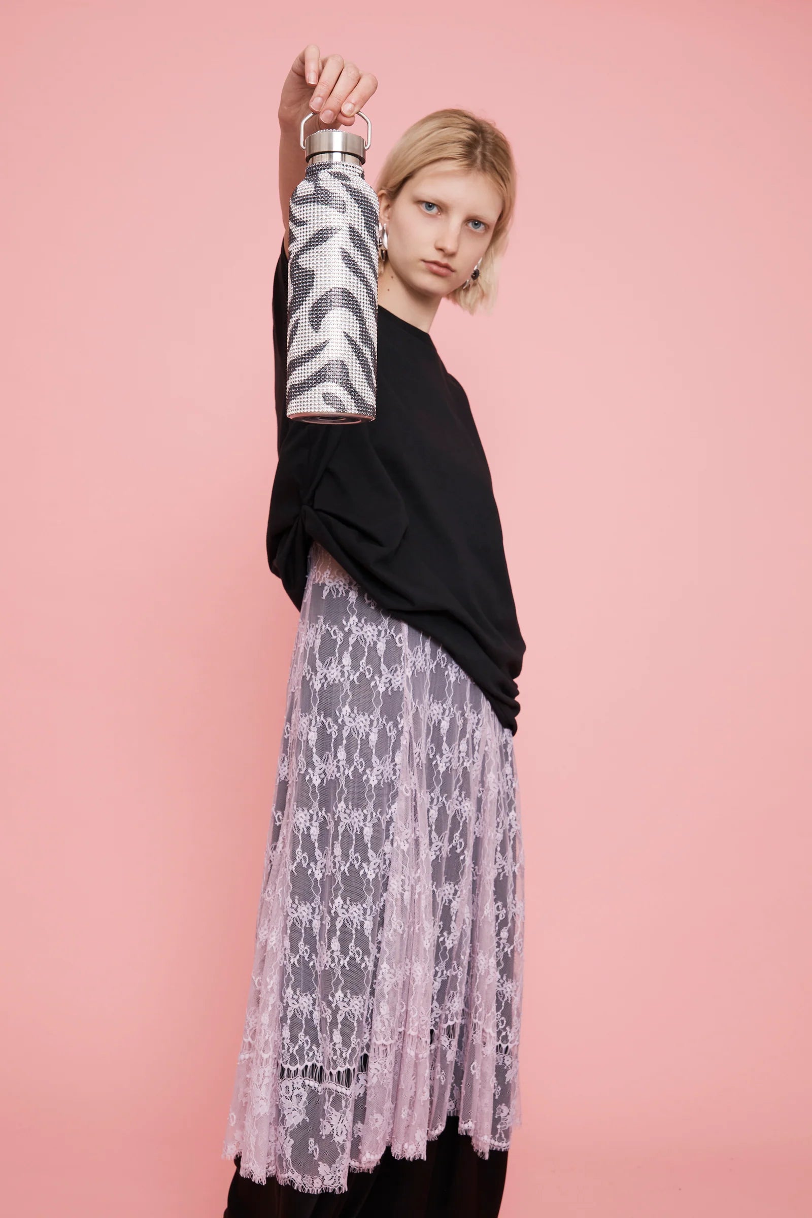 RHINESTONE WATER BOTTLE - ZEBRA