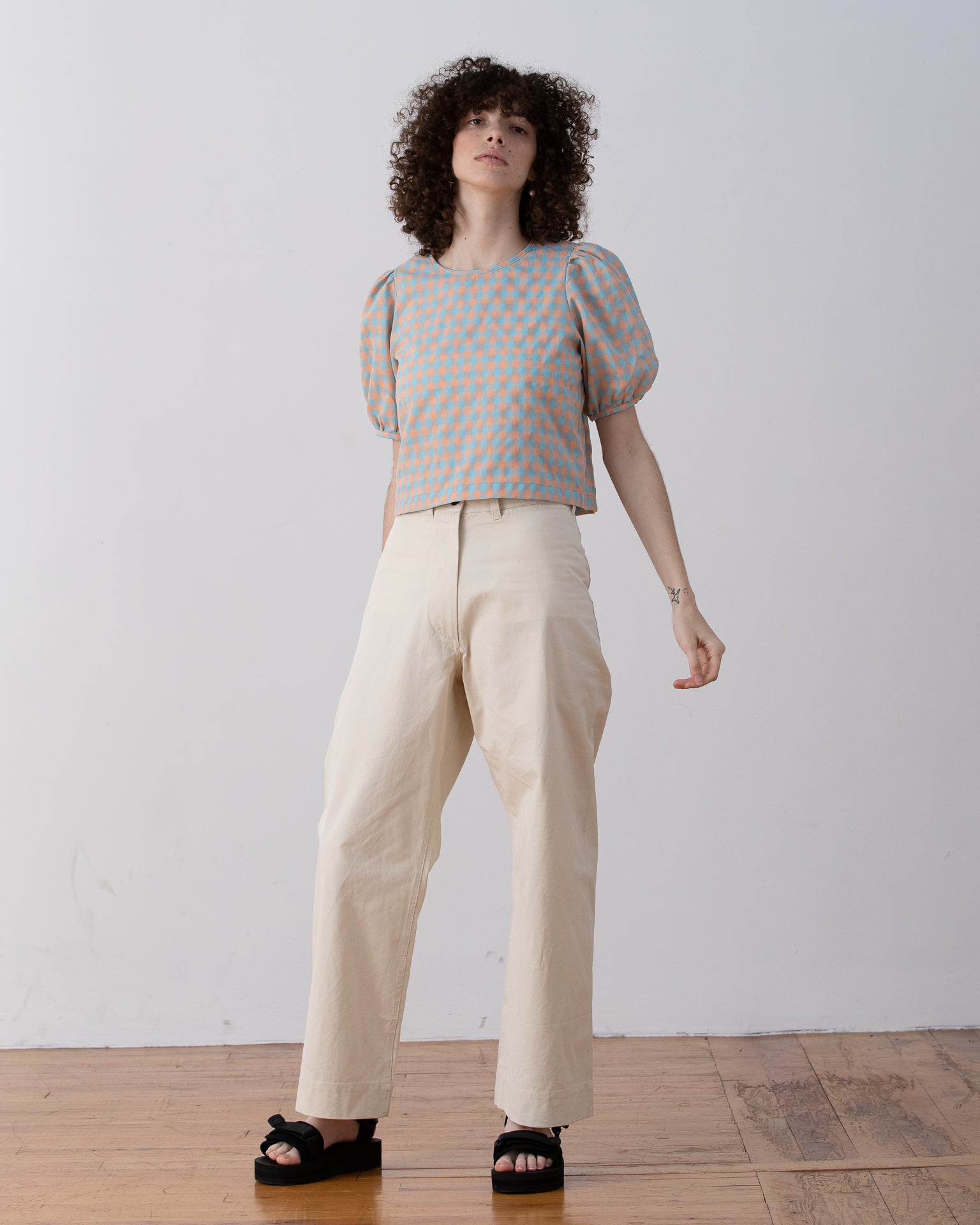 PUFF SLEEVE TOP - LILAC PLAID
