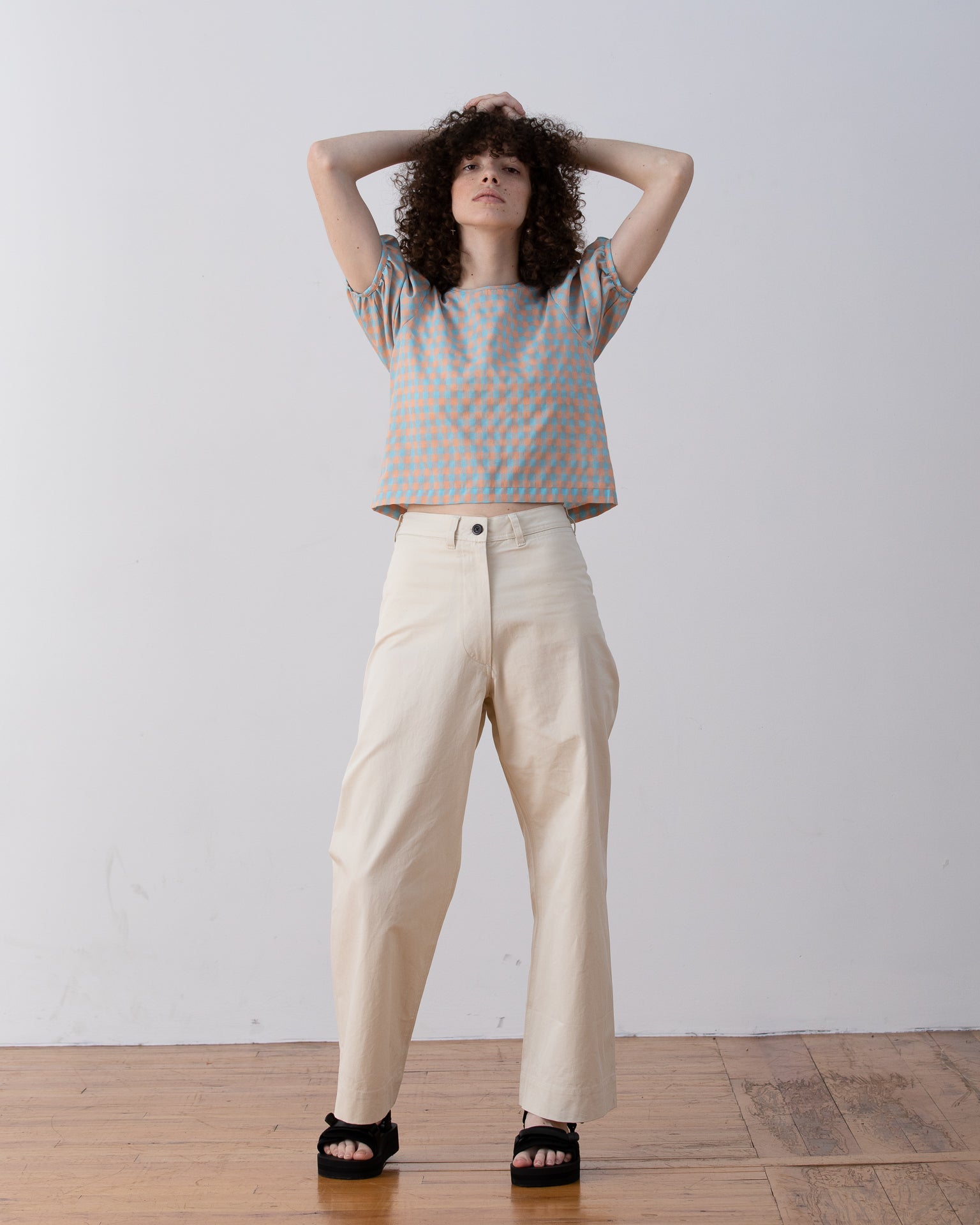 PUFF SLEEVE TOP - LILAC PLAID