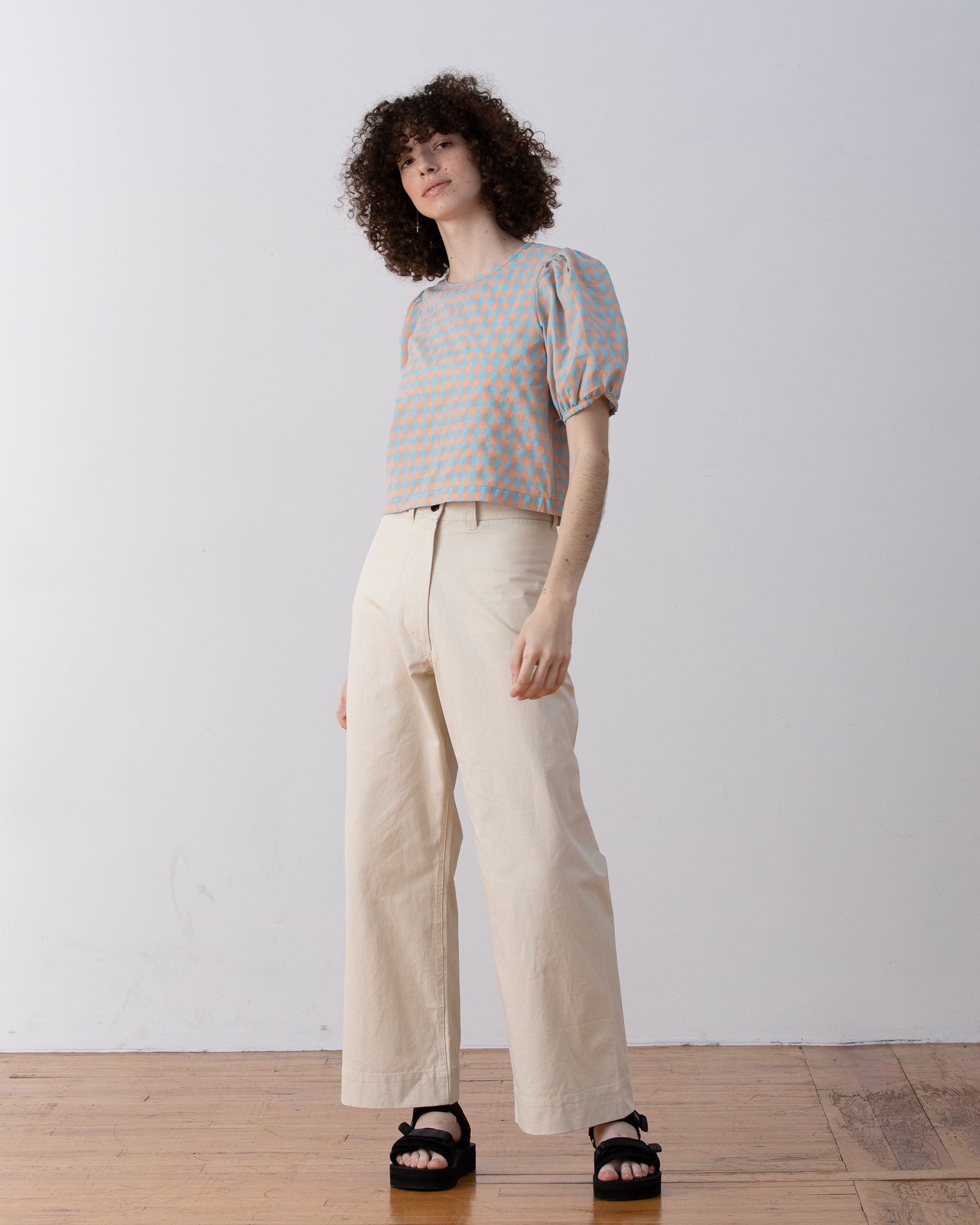 PUFF SLEEVE TOP - LILAC PLAID