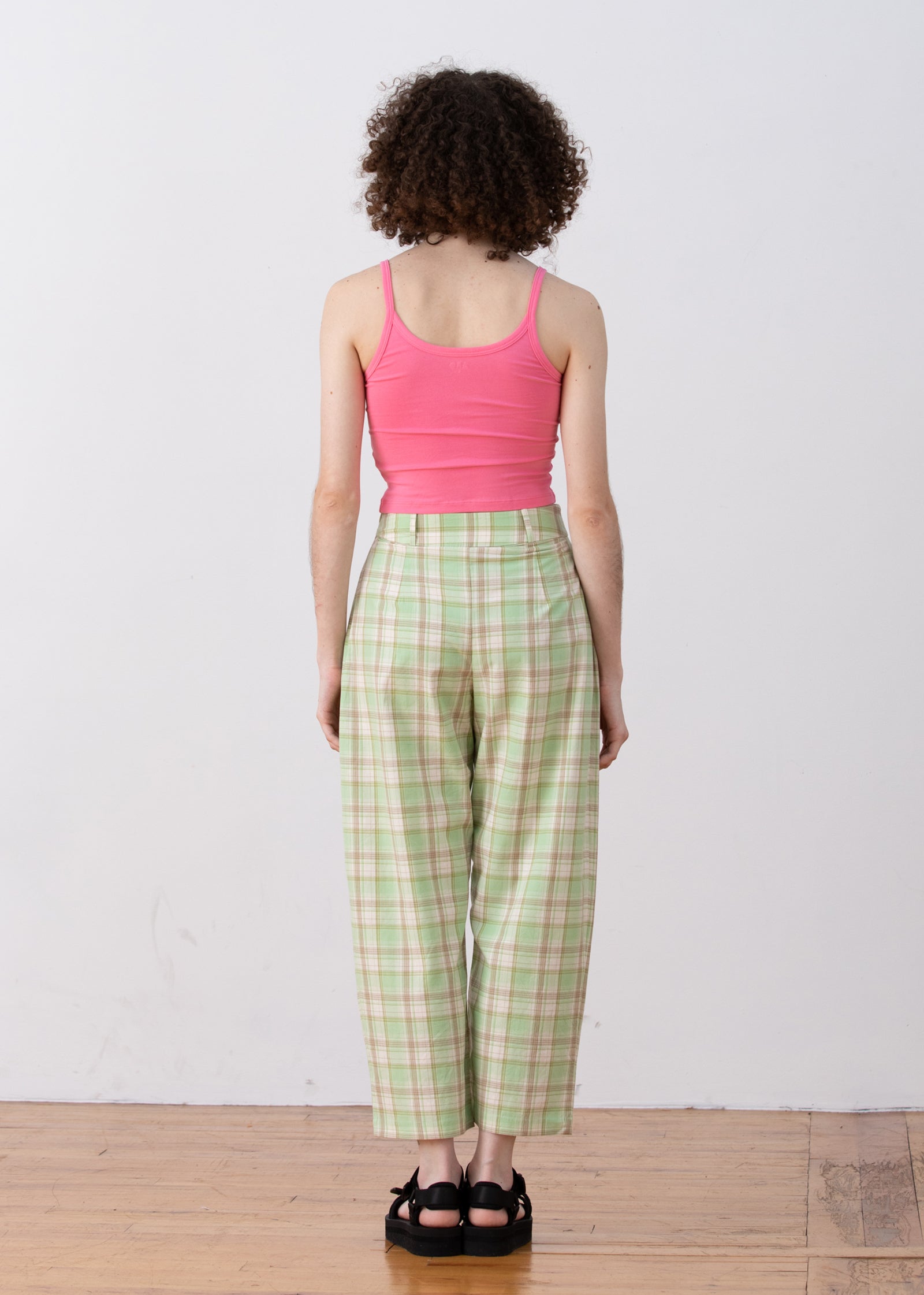 PLEATED PANT - LIME PLAID