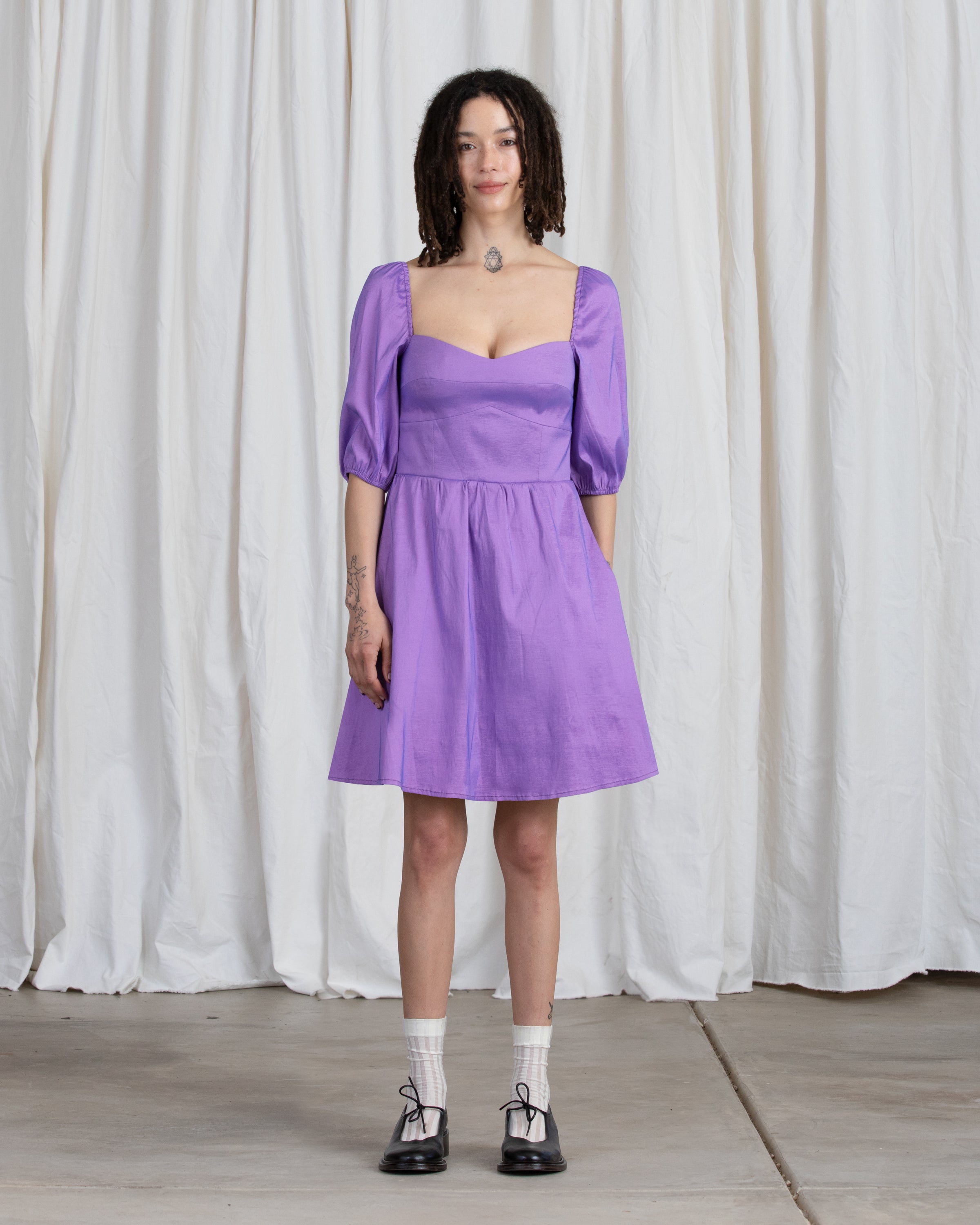 SWEETHEART MINI DRESS - LILAC TAFFETA