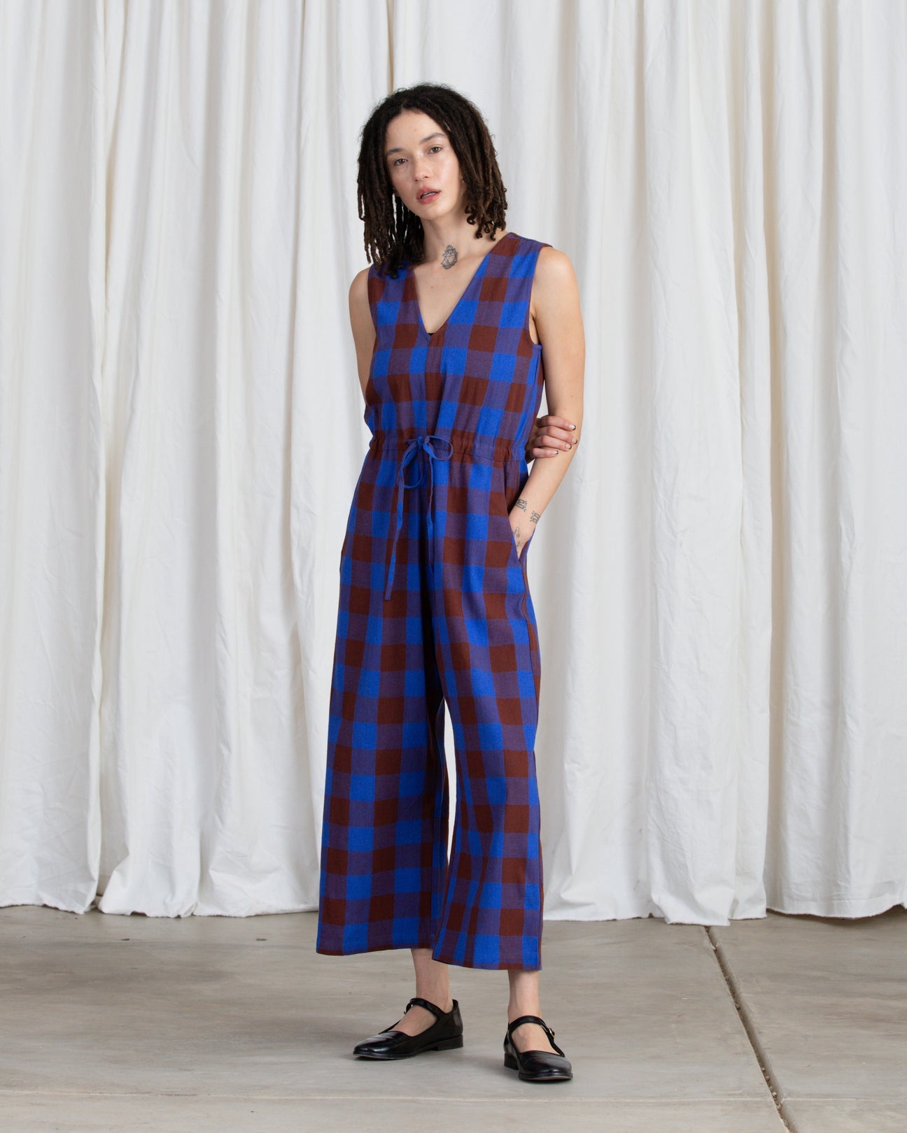 SAMPLE - SILK SLIT-BACK JUMPER - LILAC/BONE PLAID