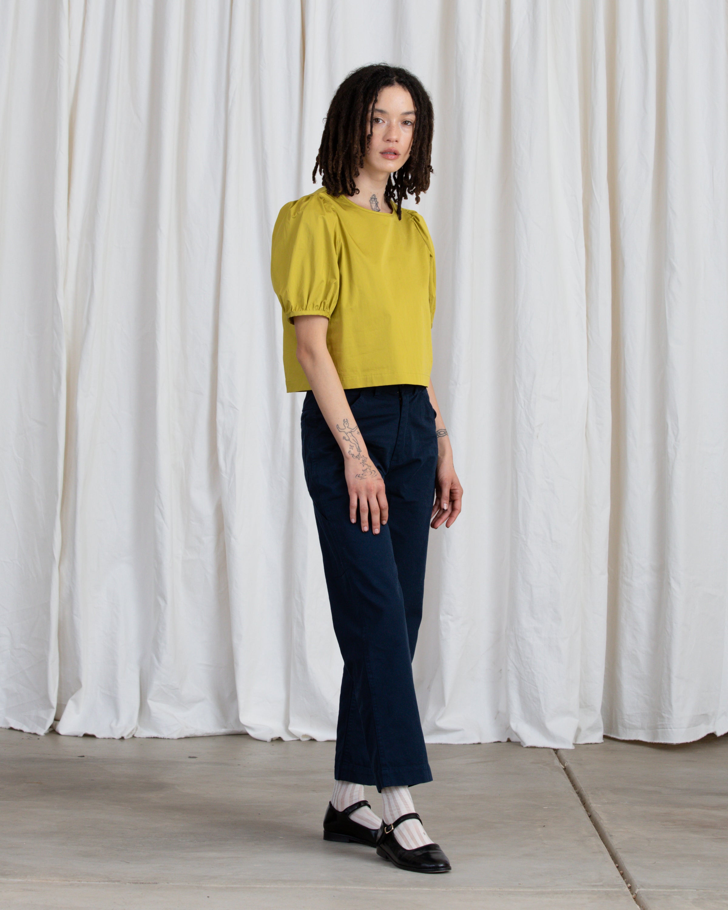 SAMPLE - PUFF SLEEVE TOP - FADED NAVY