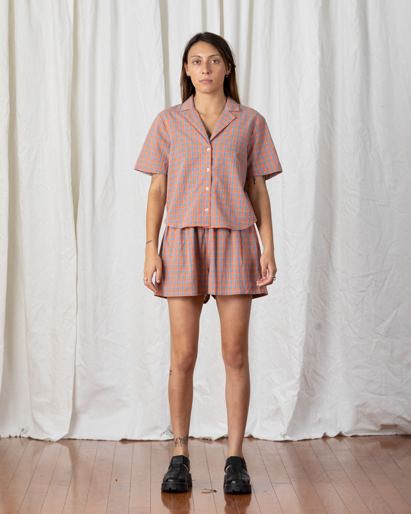 SAMPLE - ELASTIC SHORTS - CORAL PLAID