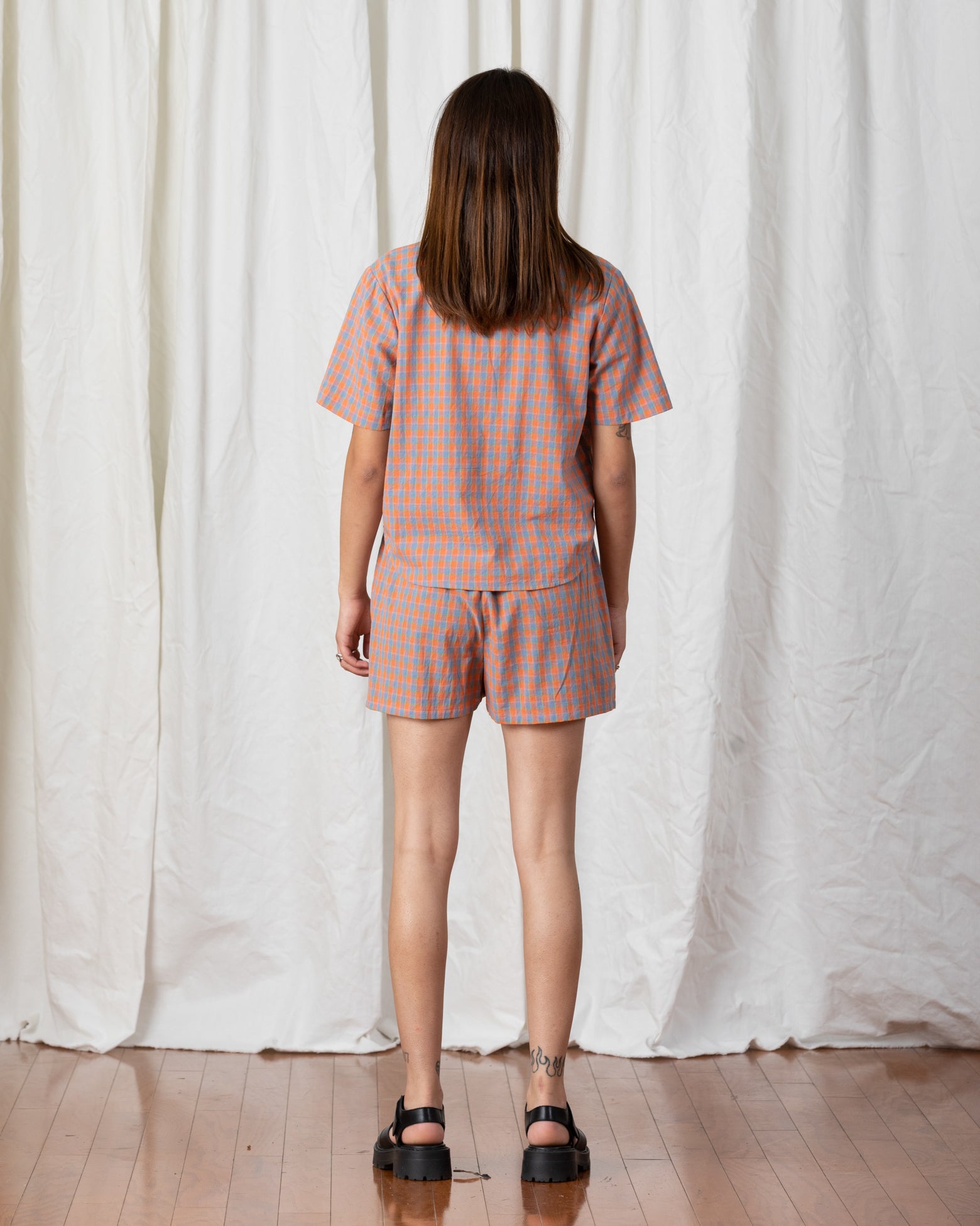 SAMPLE - ELASTIC SHORTS - CORAL PLAID