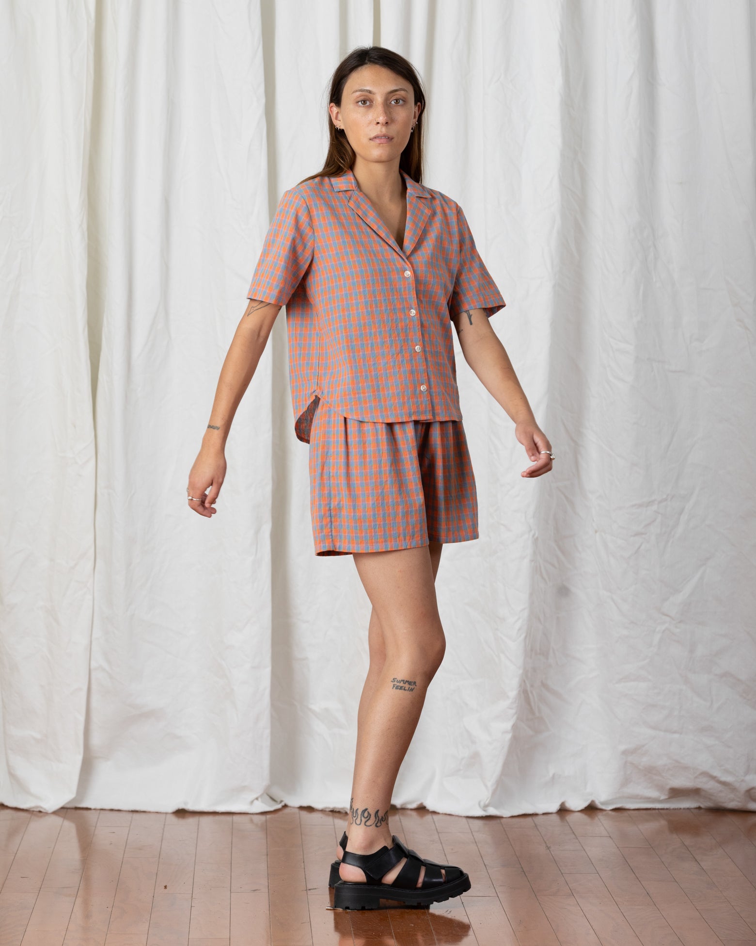 SAMPLE - ELASTIC SHORTS - CORAL PLAID