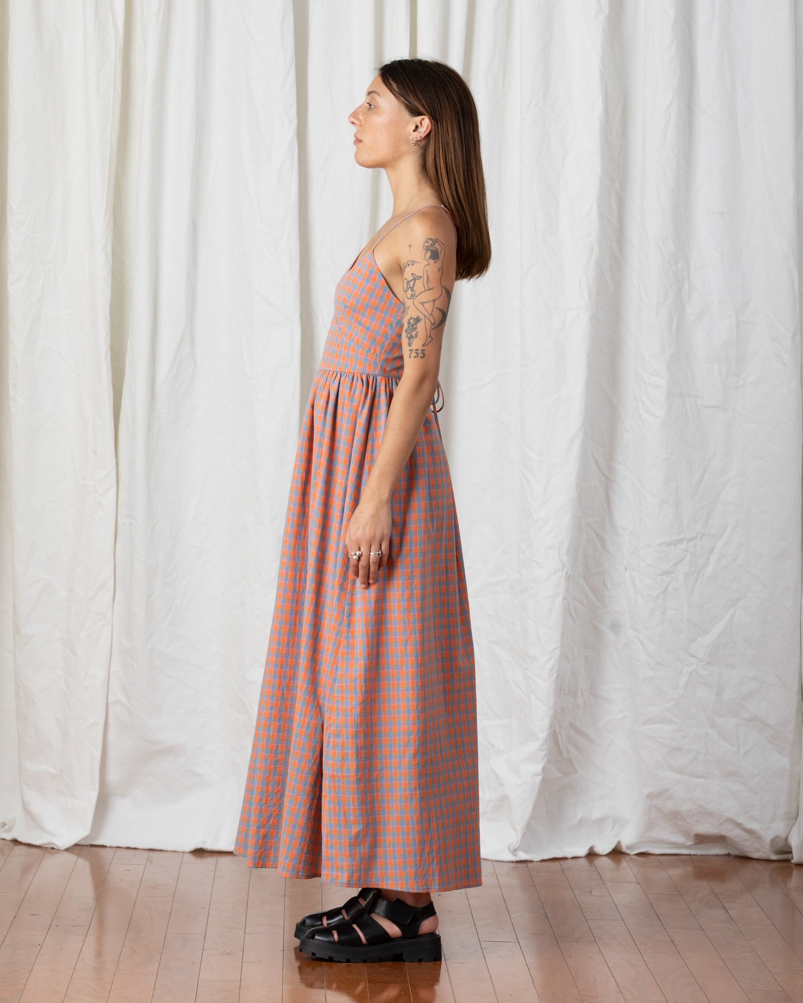 SAMPLE - TIE BACK MAXI DRESS - CORAL PLAID