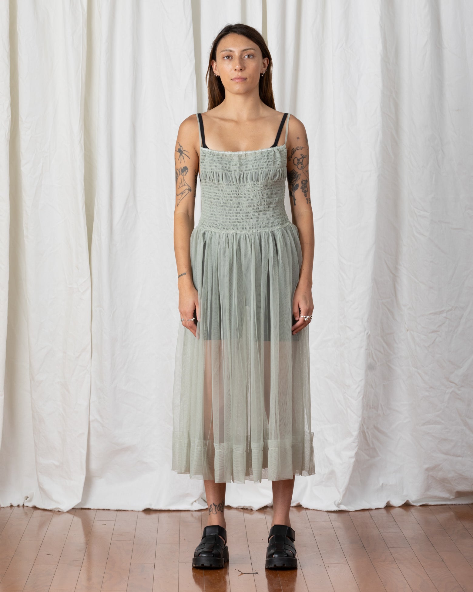 MESH BALLERINA DRESS - GREEN TEA