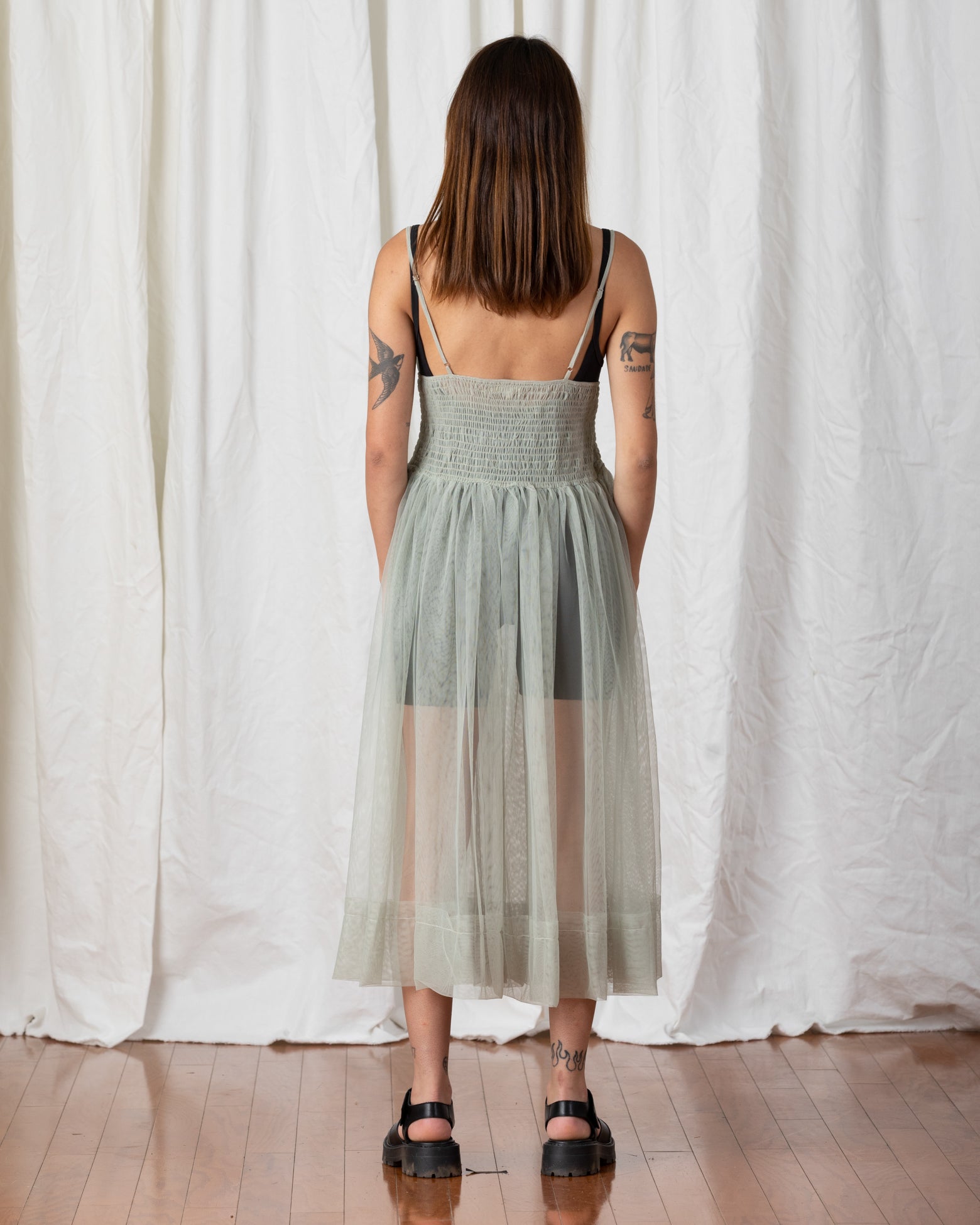 MESH BALLERINA DRESS - GREEN TEA