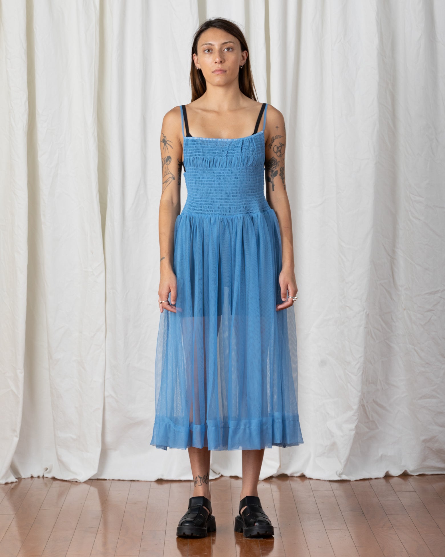 SAMPLE - MESH BALLERINA DRESS - MUTED CERULEAN