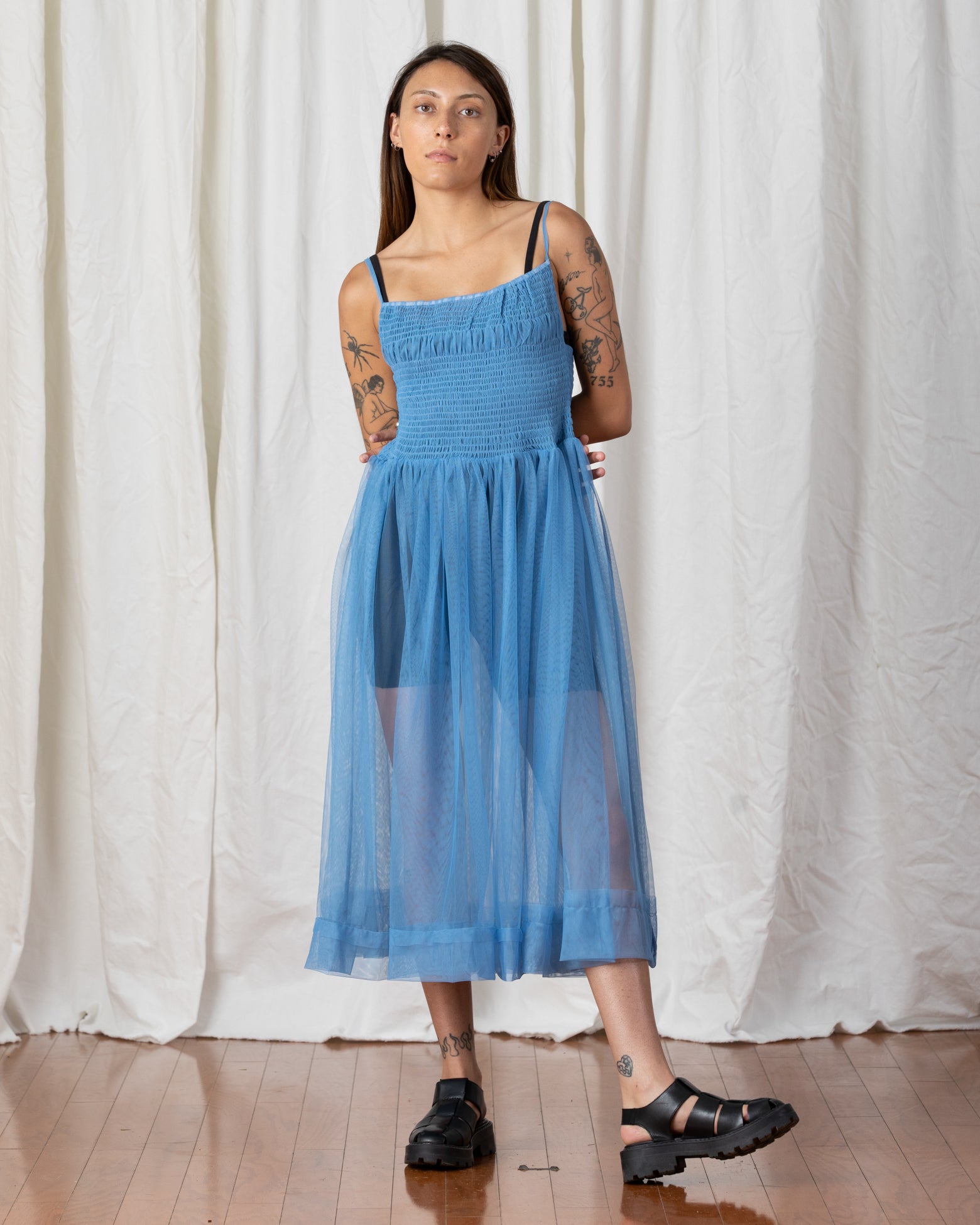 SAMPLE - MESH BALLERINA DRESS - MUTED CERULEAN