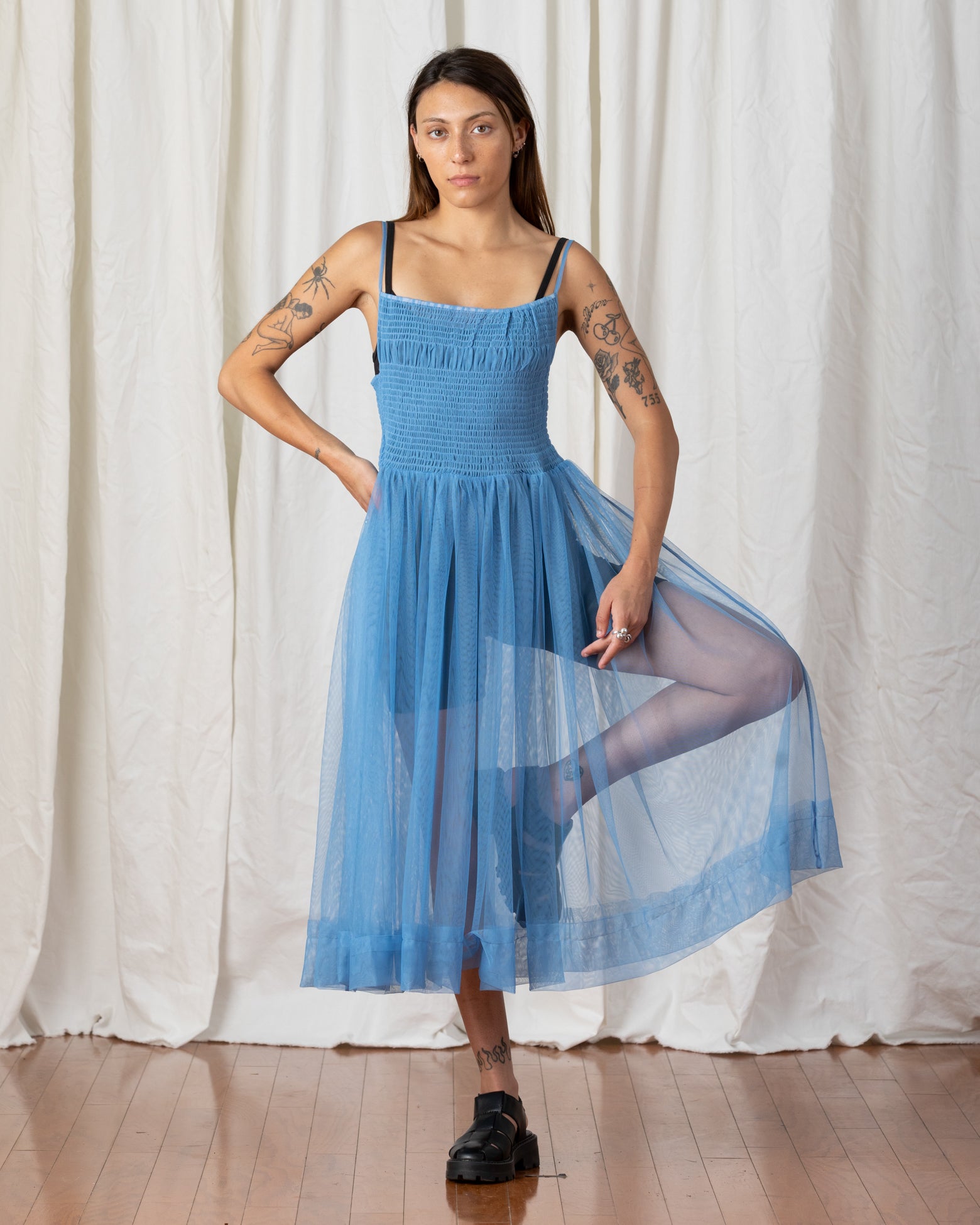SAMPLE - MESH BALLERINA DRESS - MUTED CERULEAN